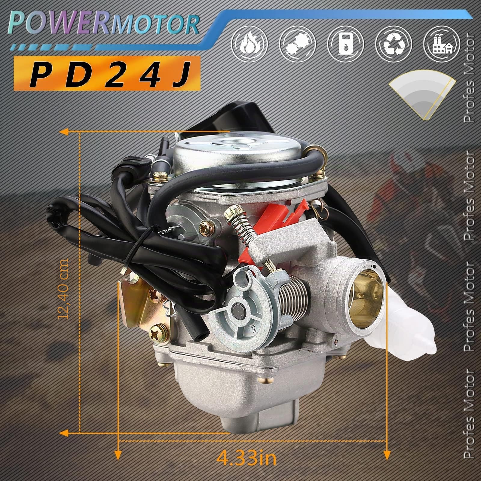 PD24J Carburador para 4 tiempos GY6 125cc 150cc ATV Go Karts Scooter Ciclomotores QMJ/QMI157 QMJ/QMI152 - Diámetro de admisión del colector 24 mm PD24J Carb