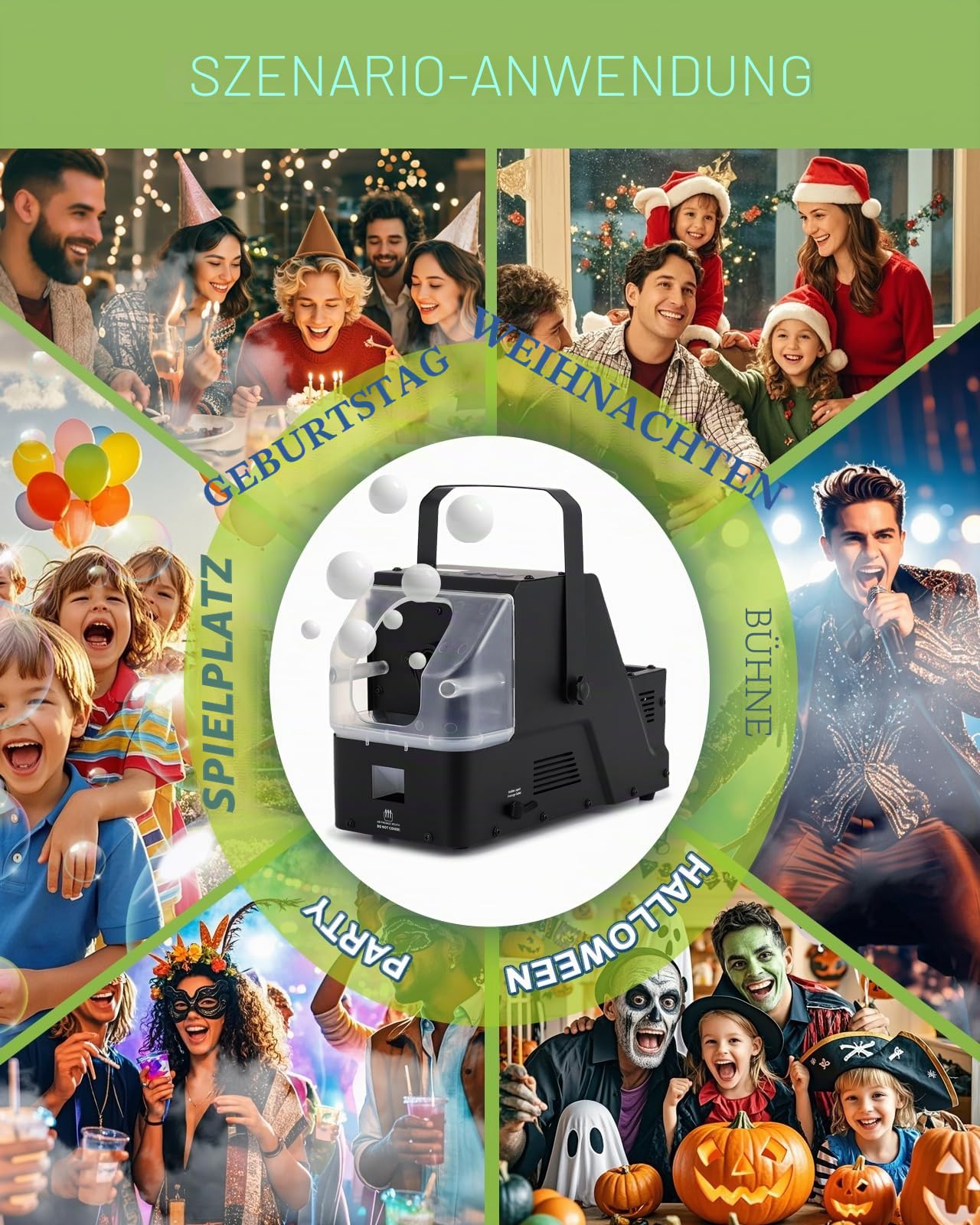Nebelblasenmaschine mit Fernbedienung, Rauchmaschine mit Blasen, 450 W, automatischer Seifenblasenmacher, Blasen/Nebelblasen/Nebel, drei Modi für Party, Bühne, Hochzeit, Halloween