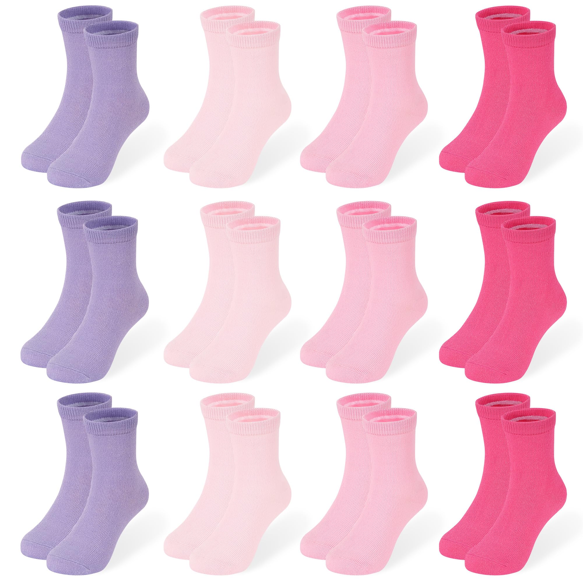 12 Pairs Girls Crew Socks, Colorful School Socks Ages 1-14