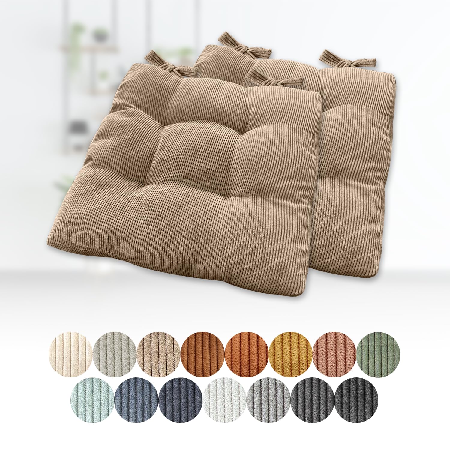 Cozy - Confezione da 2 cuscini quadrati per sedia, 80 x 80 x 6 cm, morbidi cuscini in corda marrone chiaro, con laccetti, per giardino, cucina, sala da pranzo, comodi cuscini imbottiti