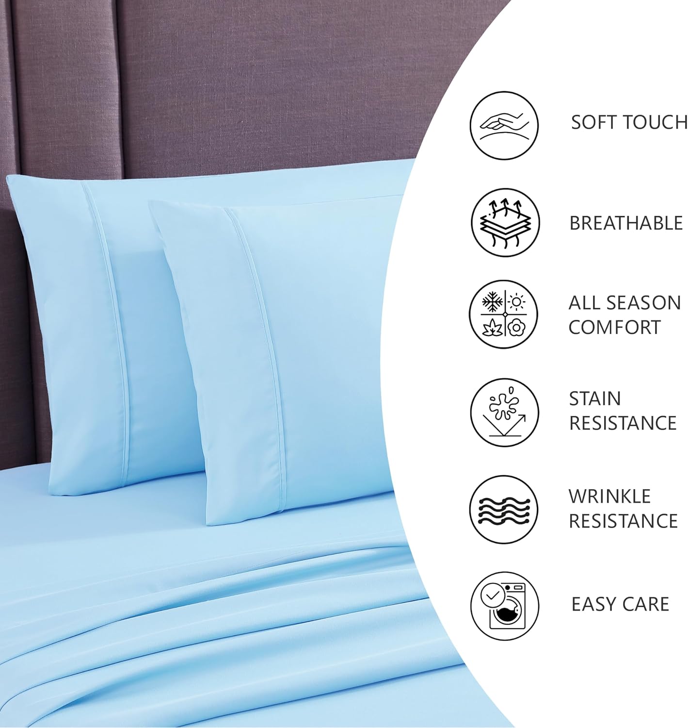 American Home Collection 7 Pieces Queen Bed-in-a-Bag - Bed Sheets and Comforter Set - Extra Soft Light Blue Bedding Set