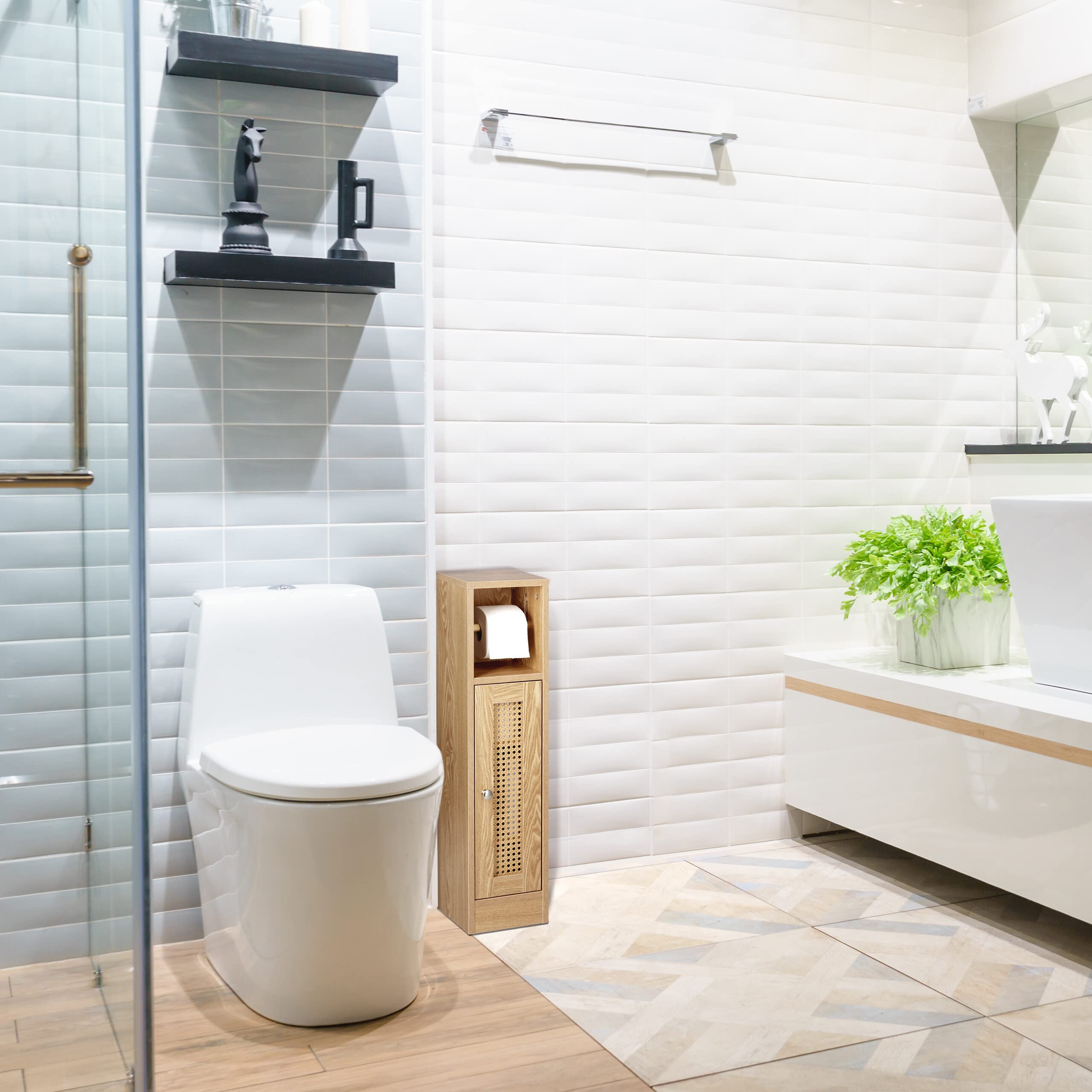 Relaxdays Support Non Fixe pour Papier Toilette, Rangement Salle de Bain, HxLxP: 80x20,5x21 cm, Aspect Bois, Marron