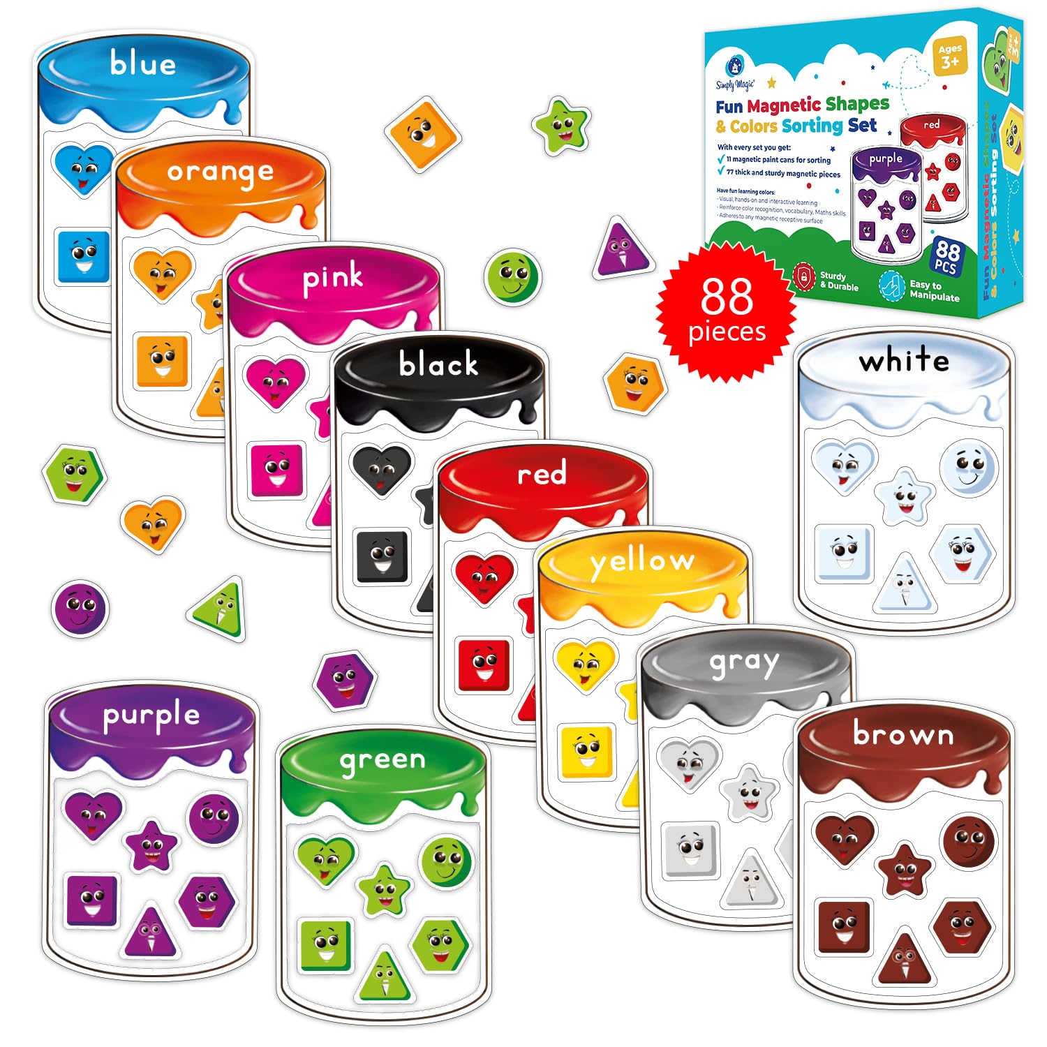 88 PCS Magnetic Color Sorting Set - Shapes & Colors Sorting Magnets for Fridge, Whiteboard, Magnetic Shapes & Color Sorting Toys for Toddlers, Color Matching, Recognition, Sorting - Simply Magic