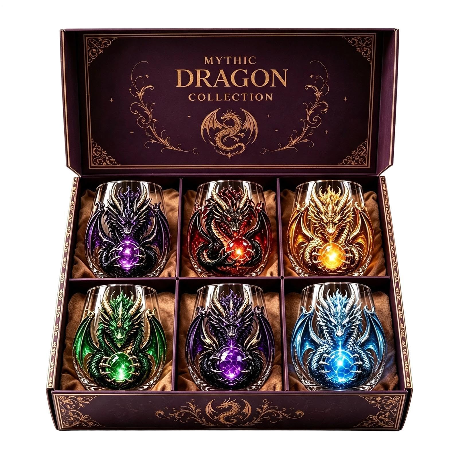 Dragon Whiskey Glasses,3D Carved Stemless Tumbler Set for Whisky Wine