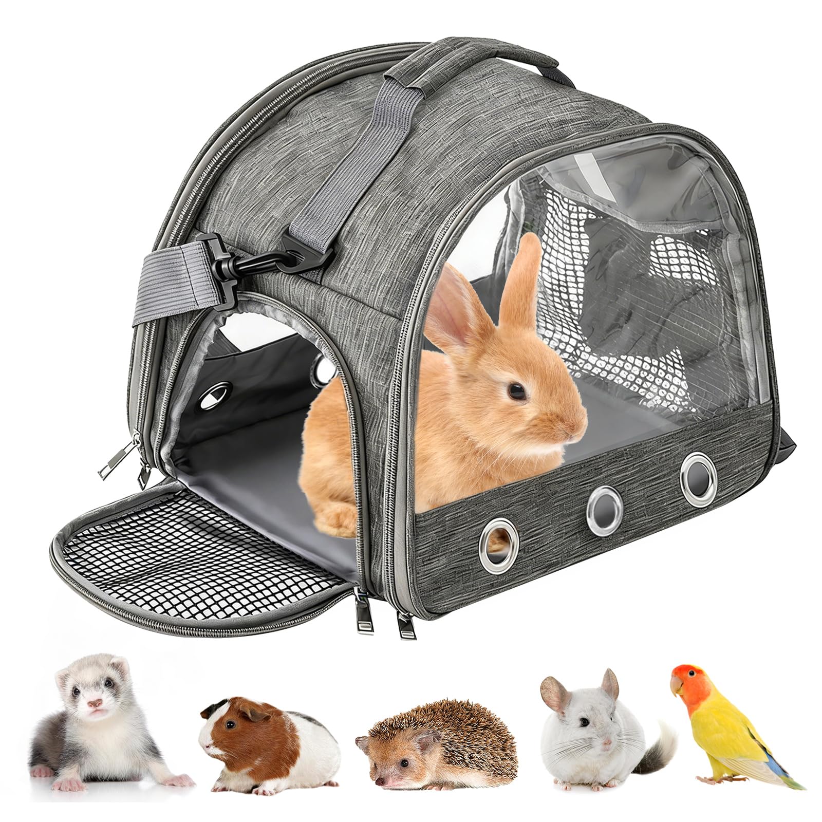 Petit sac de transport pour animaux de compagnie, petit animal, boîte de transport pour chat, avec ouverture latérale, sac de transport pliable, pour chatons, chiots, oiseaux (gris)