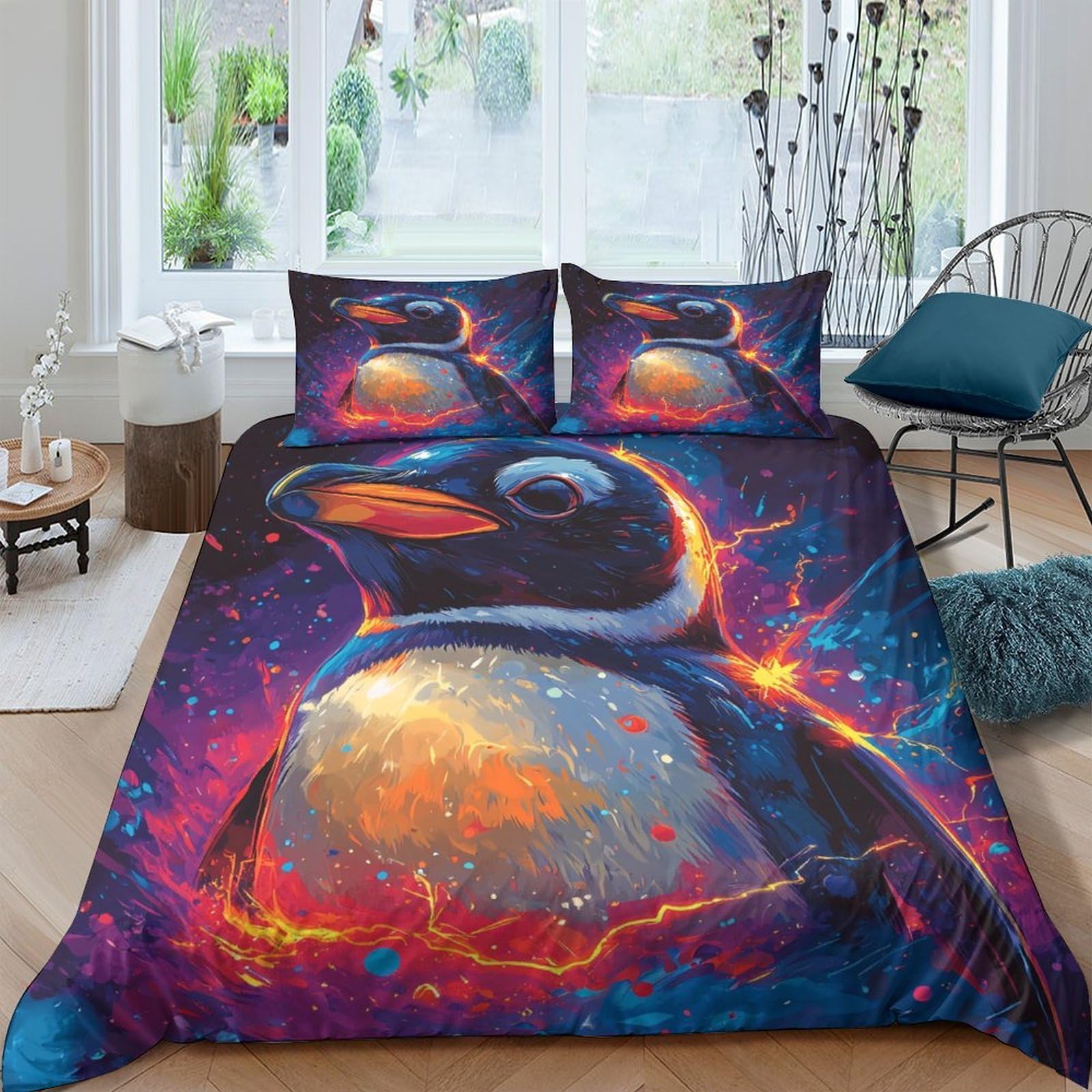 Ctjqhvkz Style-10 3D Printed Galaxy Penguin Fitted Sheet Microfiber Soft Bed Cover Vibrant Cosmic Art For Bedroom Guestroom Decor Single（135X200cm）