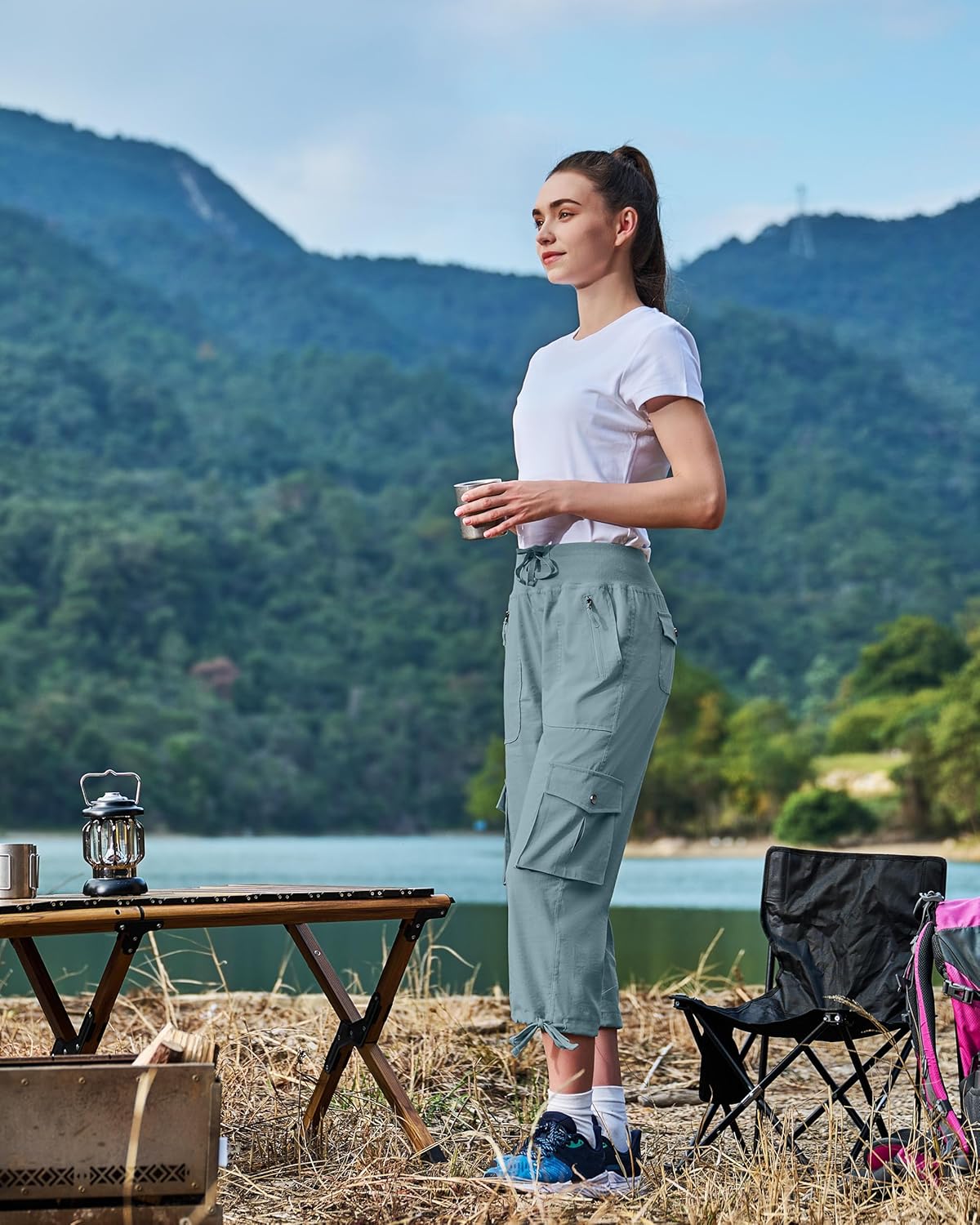 Ksmien Women's Hiking Capris Quick Dry Lightweight Ladies Summer Cargo Pants 8 Pockets for Travel Camping - Image 3
