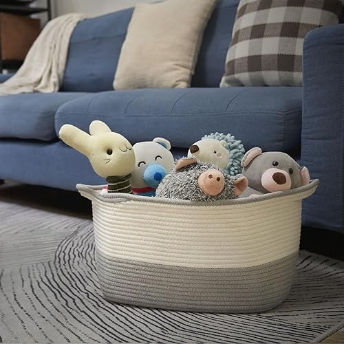 Miniatura 6 de WOCATS Cesta grande de cuerda de algodón de 15 x 10 x 9 pulgadas para cesta de lavandería de bebé, canasta tejida para manta de sala de estar, color