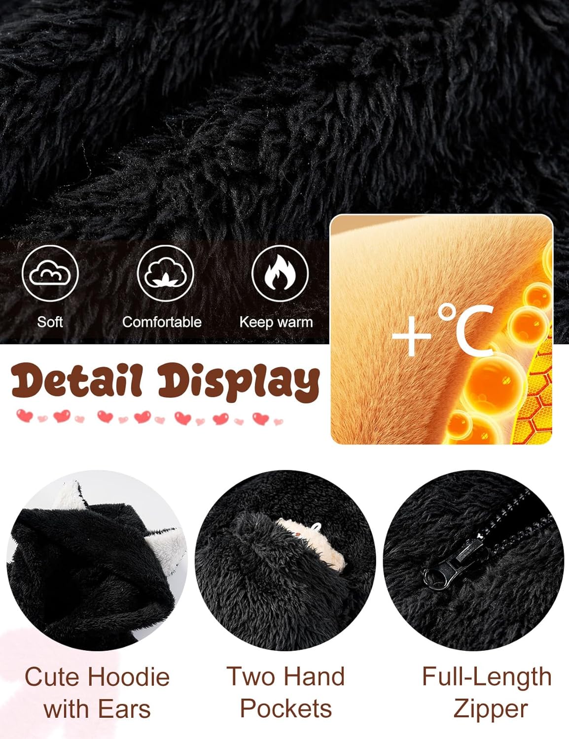 Kissonic Girls Fuzzy Onesie Fleece Jumpsuit Kids Winter Warm Fluffy Zip up Hooded Rompers Costume - Image 6