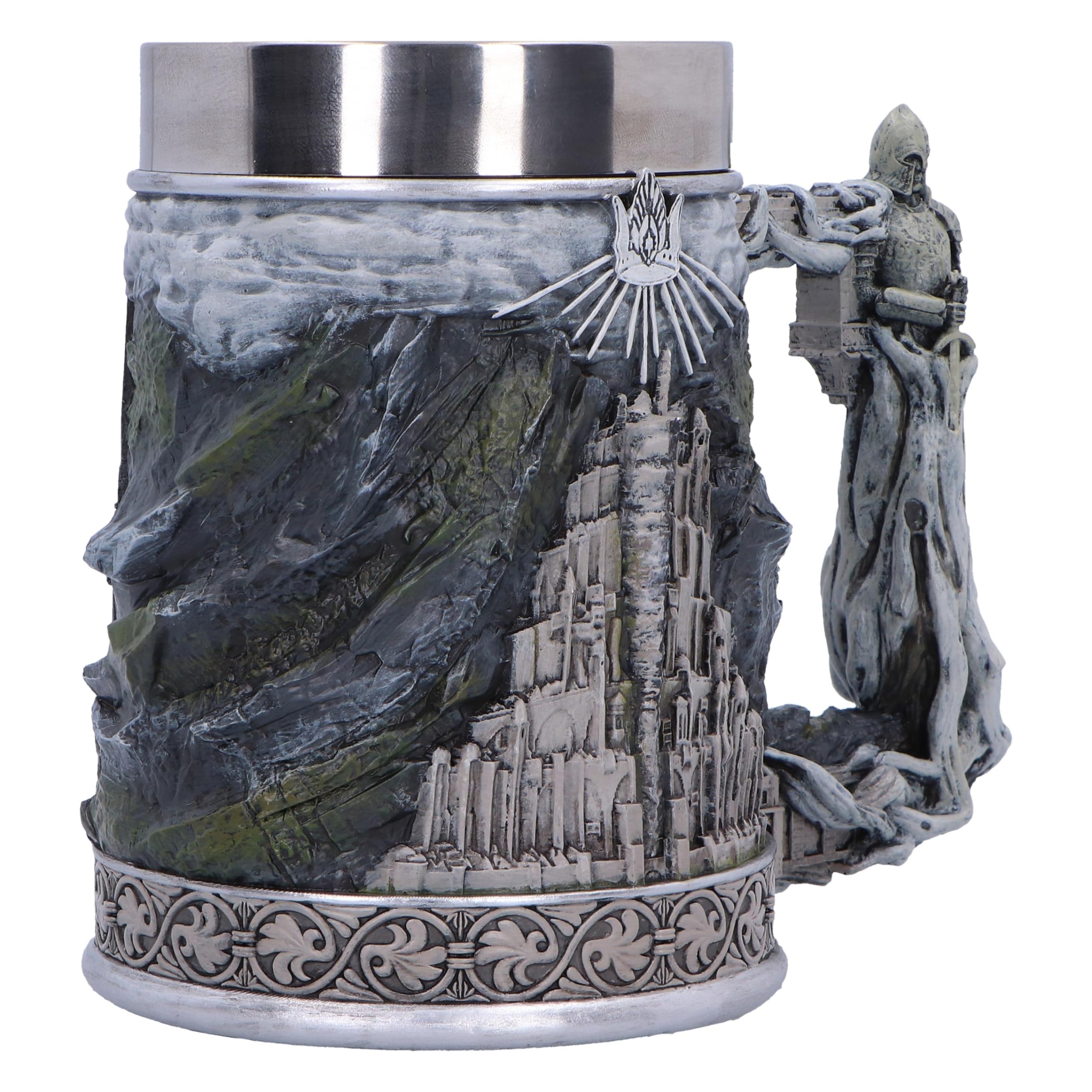 Nemesis Now Chope du Seigneur des Anneaux Gondor 15,5 cm en résine, produit officiel du Seigneur des Anneaux, chope à bière Gondor, insert en acier inoxydable, coulée dans la meilleure résine, peinte