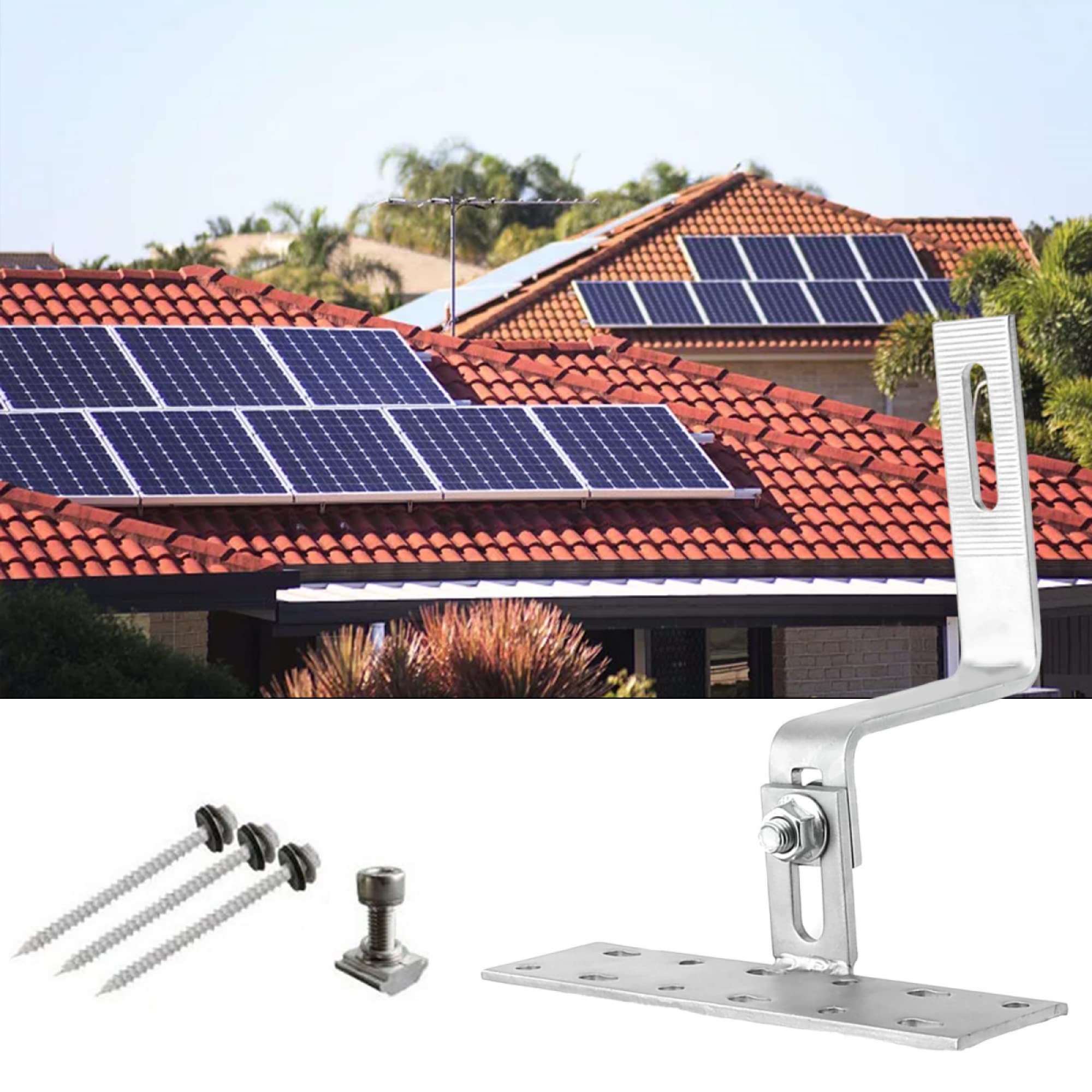 RANRAO Staffa di montaggio per pannello solare Montaggio sul tetto in acciaio inossidabile Gancio per tetto regolabile per staffa fotovoltaica Accessori per binari 4 pezzi