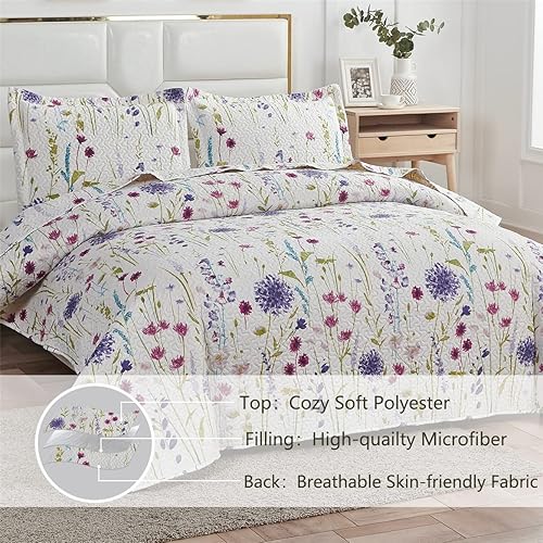 Miniatura 9 de Ropa de cama con plantas, hojas y flores de diente de león tamaño matrimonialqueen, liviana, para verano, púrpura, rojo, verde, amarillo cubrecama