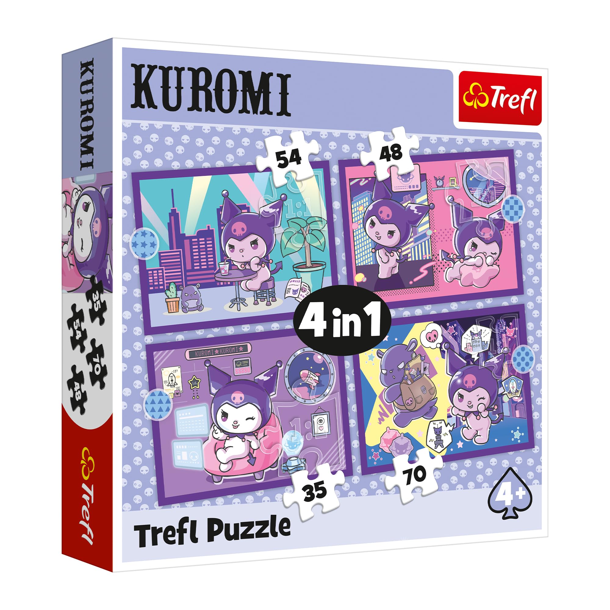 Trefl - Puzzle od 35 do 70 Elementów, 4w1: Dzień Kuromi, 4+ | Zestaw 4 Układanek, Różny Stopień Trudności, Rozwój Koncentracji i Spostrzegawczości, Wysoka Jakość, Idealny Prezent