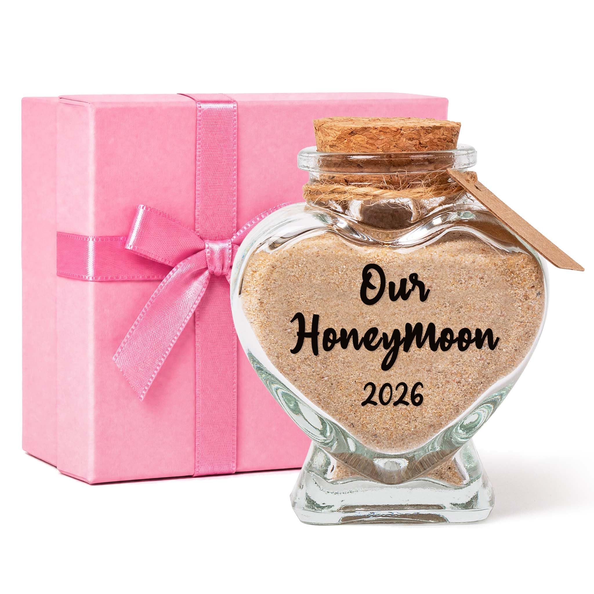 TUNGURIS Our Honeymoon Sand Keepsake Jar 2026，Bridal Shower, Wedding, Engagement, Honeymoon, Travel for Couples, Newlywed, Fiance(Gift Box Includes) - 40ml Heart Shape Glass
