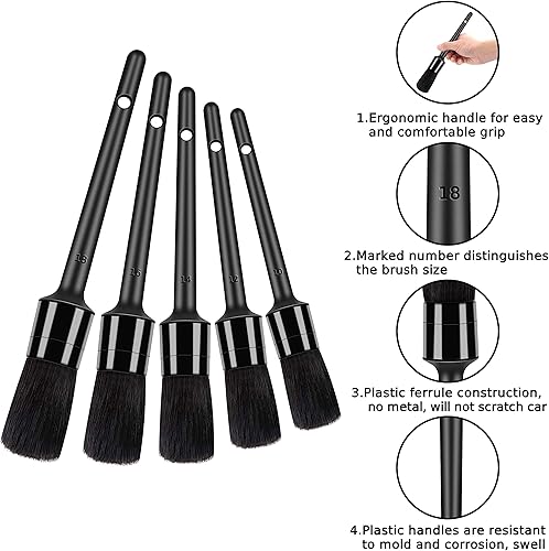 Miniatura 2 de Juego de 10 cepillos para detallar, multiusos para limpiar el interior del automóvil, el exterior, el motor, el cuero, incluye 5 cepillos de