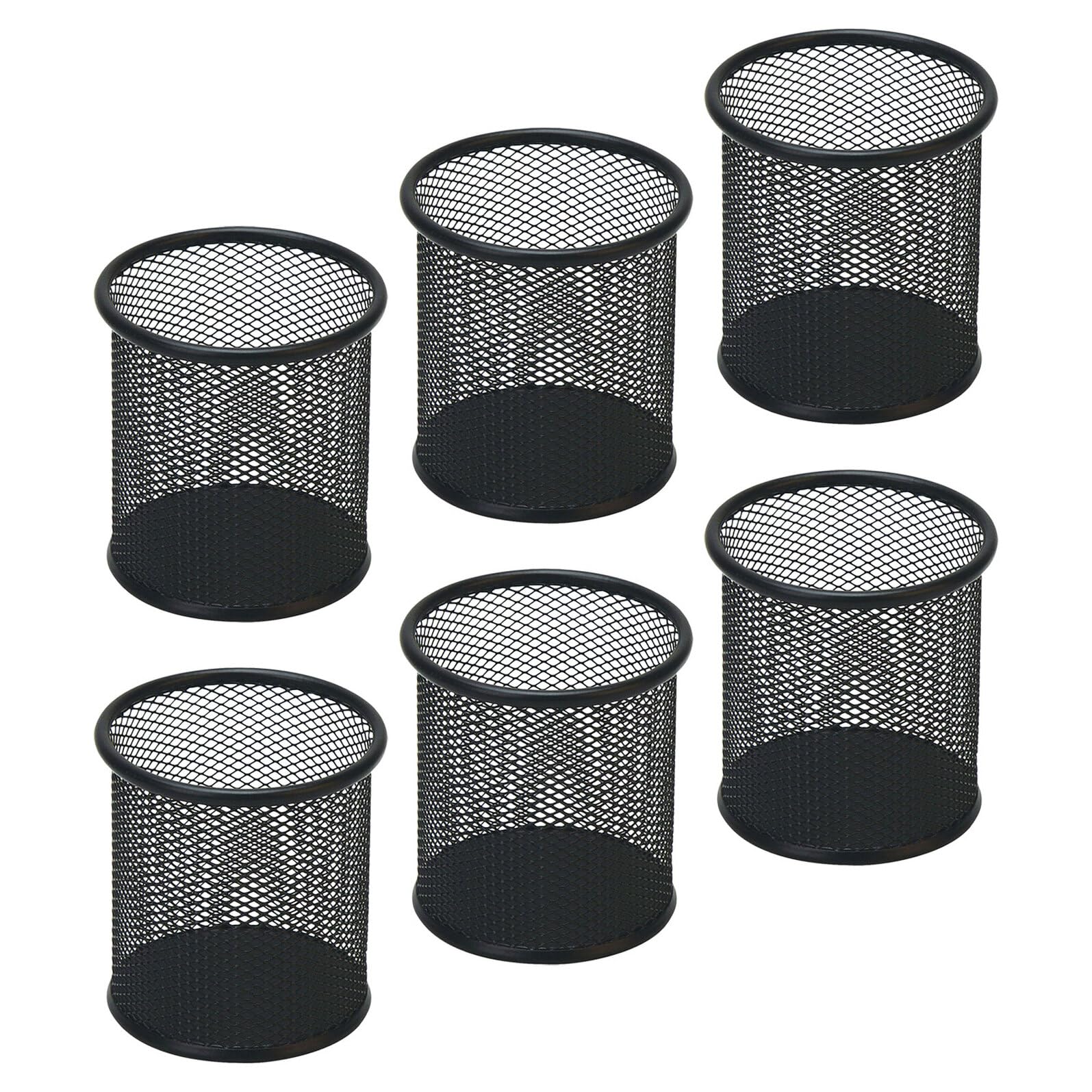 Portapenne Rotondo in Rete di Metallo Nera Set da 6 Pezzi Organizer per Scrivania e Cosmetici Contenitore Compatto Multiuso per Ufficio e Casa