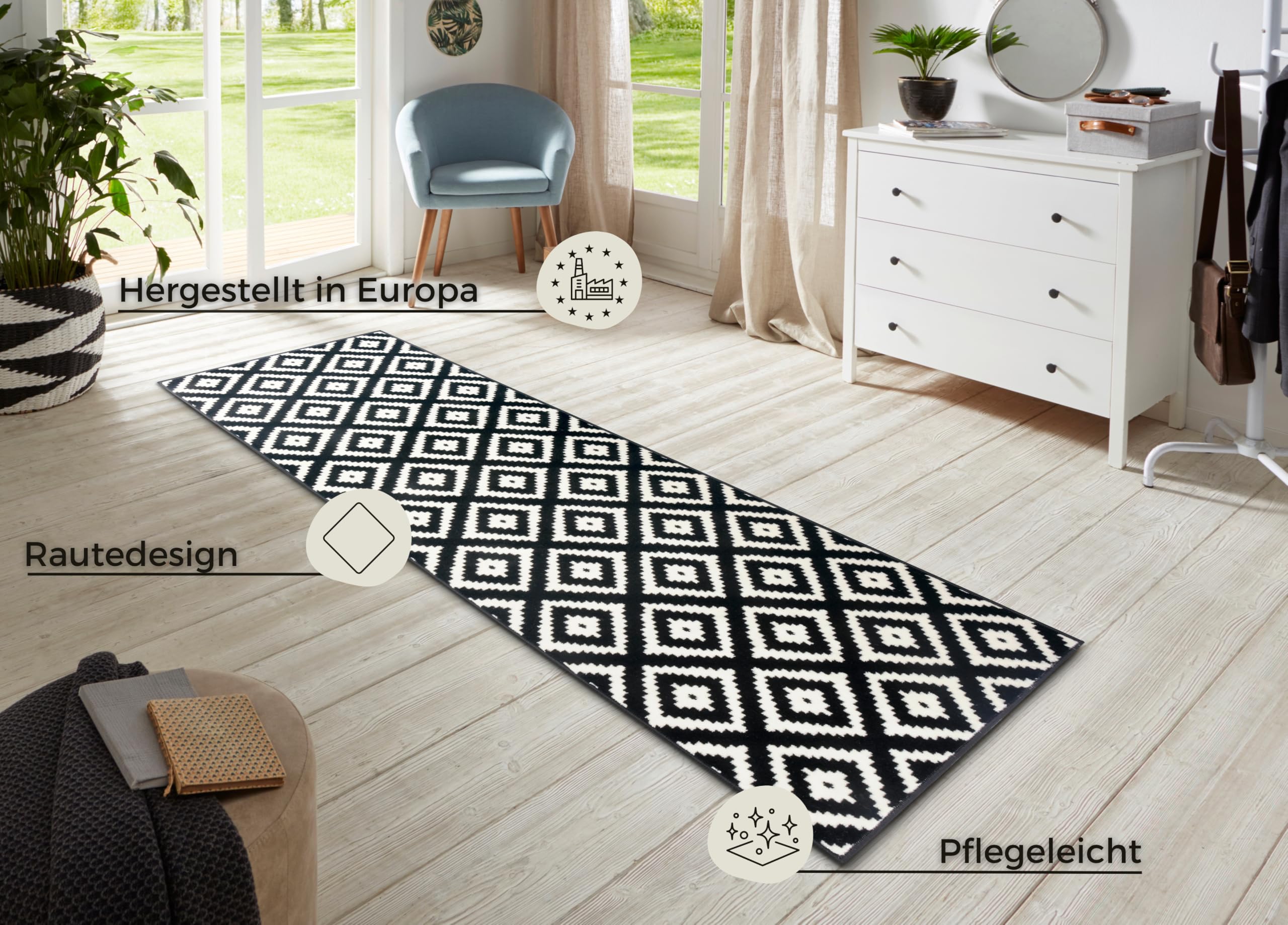 Hanse Home Teppich Raute – Wohnzimmerteppich Kurzflor Skandi Rauten Muster Modern Velours Teppich für Esszimmer – Bild 3