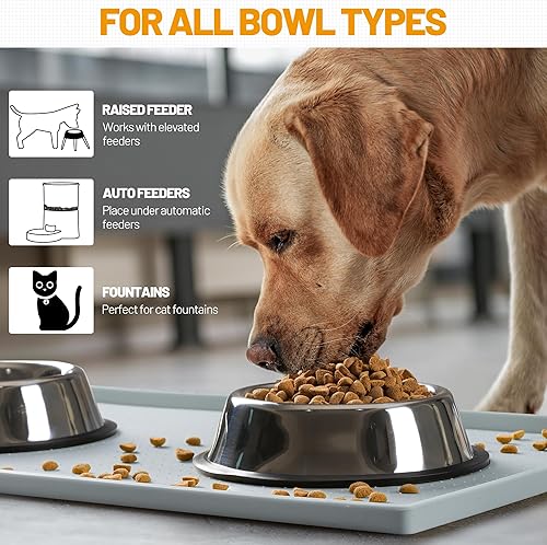Miniatura 6 de Hubulk Tapete de alimentación para perros, 100% impermeable, sin BPA, de silicona, para comida y agua, para mascotas, lavavajillas, borde elevado