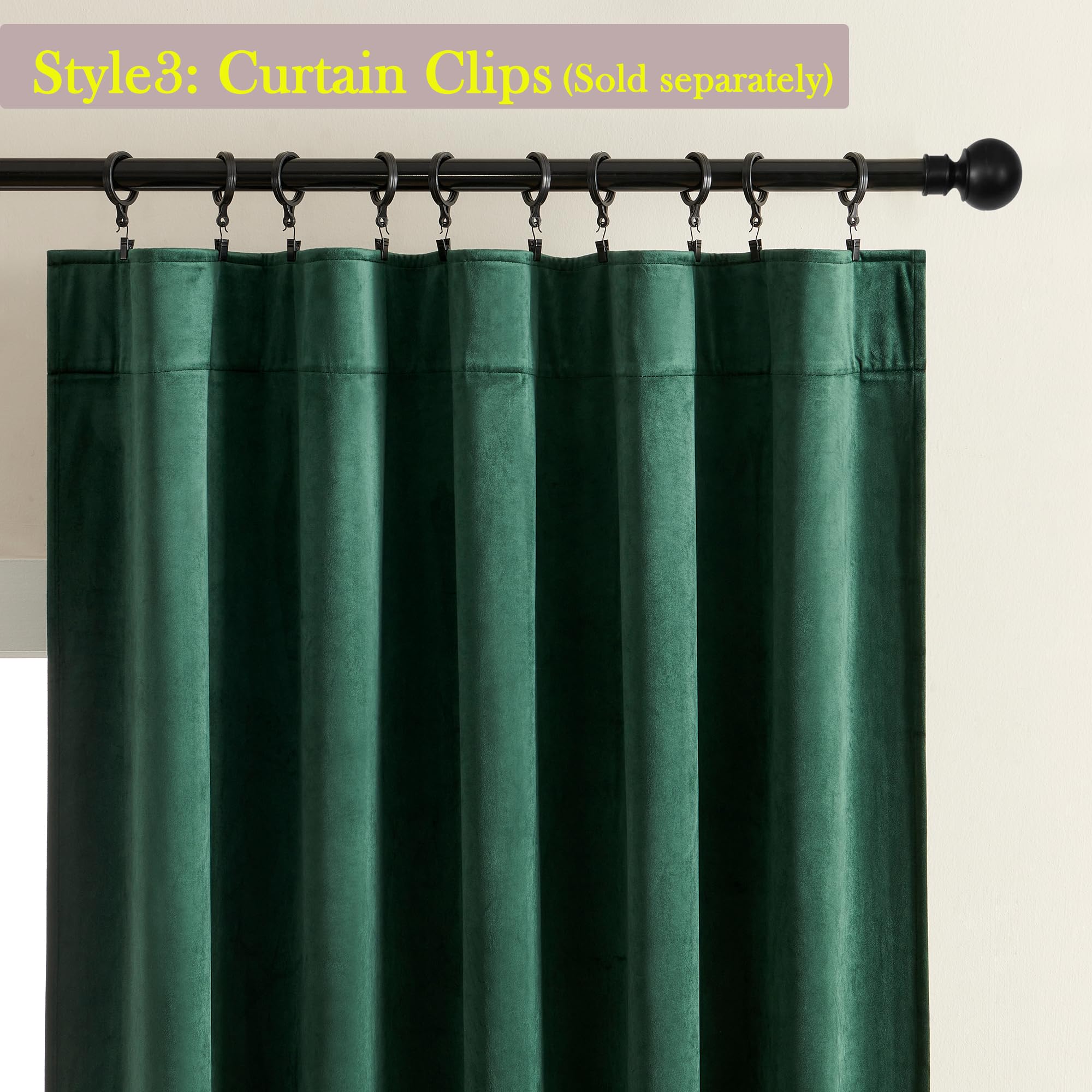 Timeper Green Velvet Curtains 108 inches Long, Thick Fabric Blackout Velvet Curtains for Living Room Sliding Door W52 x L108, 2 Panels - Image 4