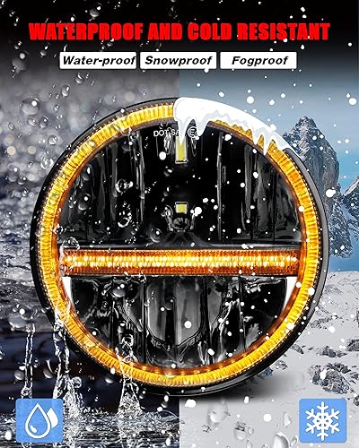 Miniatura 7 de UNI-SHINE Faro LED de 7 pulgadas, faros delanteros LED redondos de 7 pulgadas, H6024, faros delanteros LED blancos con halo para correr, ámbar,