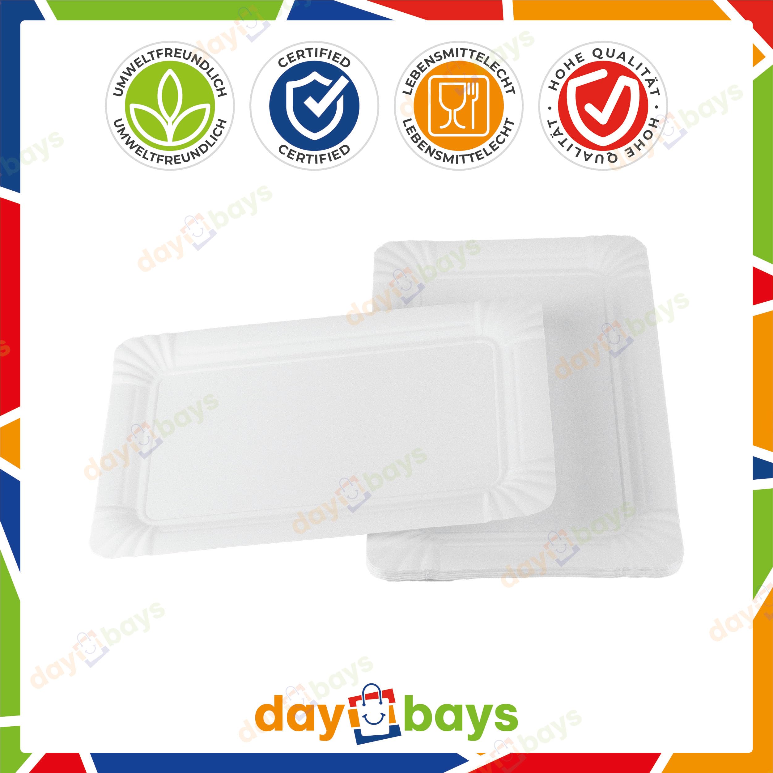 Pappteller Eckig 16x24 cm 1000 Stk. Einwegteller Pommes Schalen Currywurst Schale Pappschalen Papierteller Partyteller Einweg Party Teller Kuchenteller aus Pappe (1000, 16x24 cm)