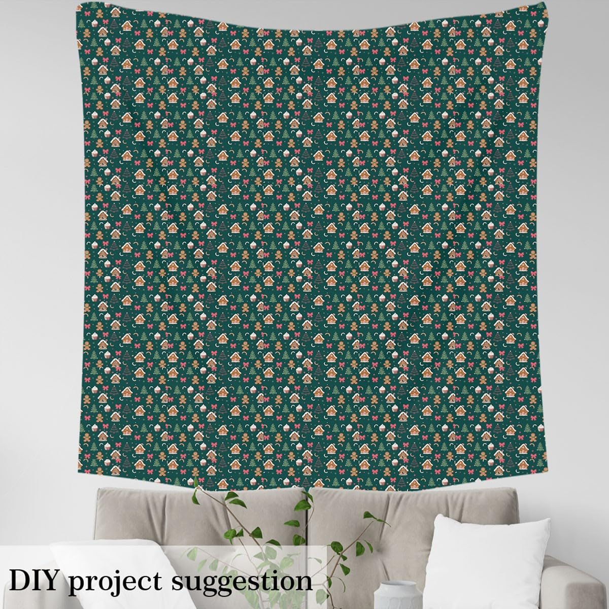 Homemissing Filles vert Noël Tissu 276x150cm mignon arc Tissus au Metre pain d'gingembre imperméable décor pour bricolage projets artisanat couture arbre de Noël fille coquette bowknot