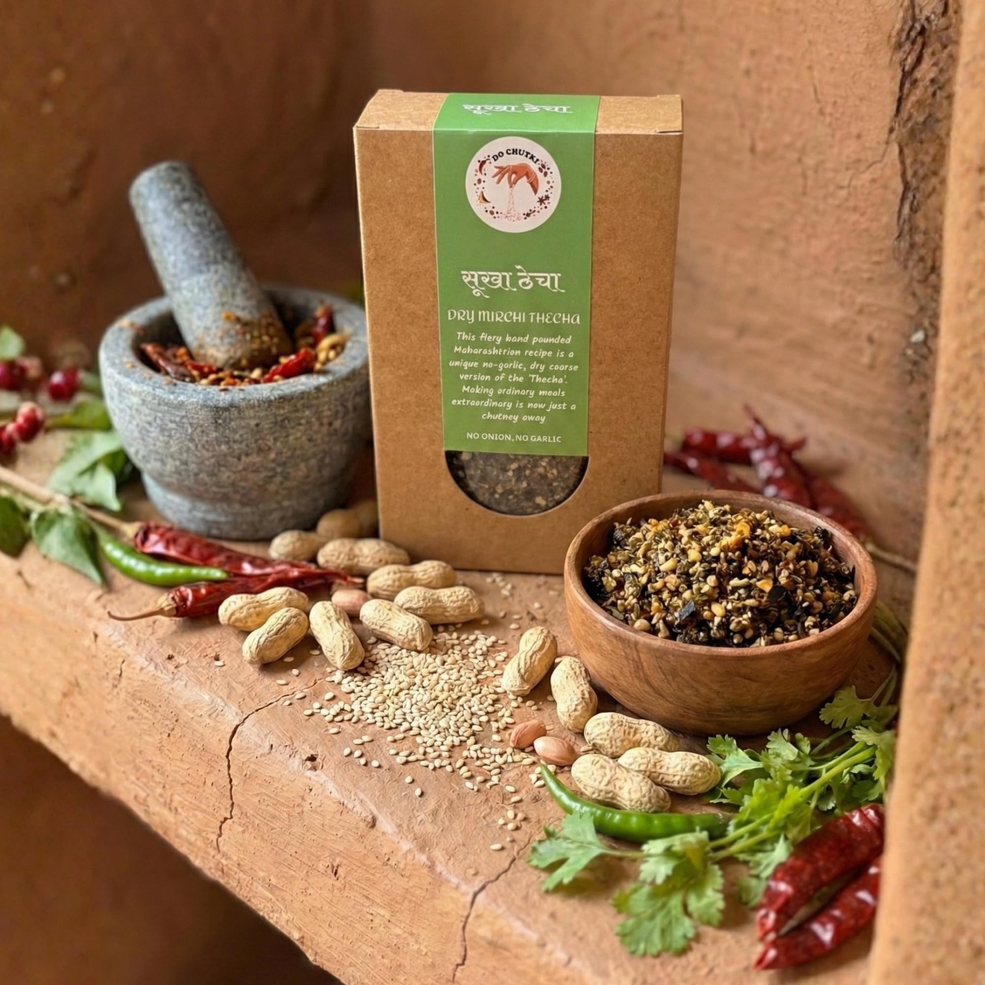 Do Chutki Dry Thecha Chutney Green Chilli 100g | Kolhapuri Thetcha Chutney | Spicy Maharashtrian Style | Bold & Crunchy Flavor | Hand Pounded | No Onion No Garlic 1