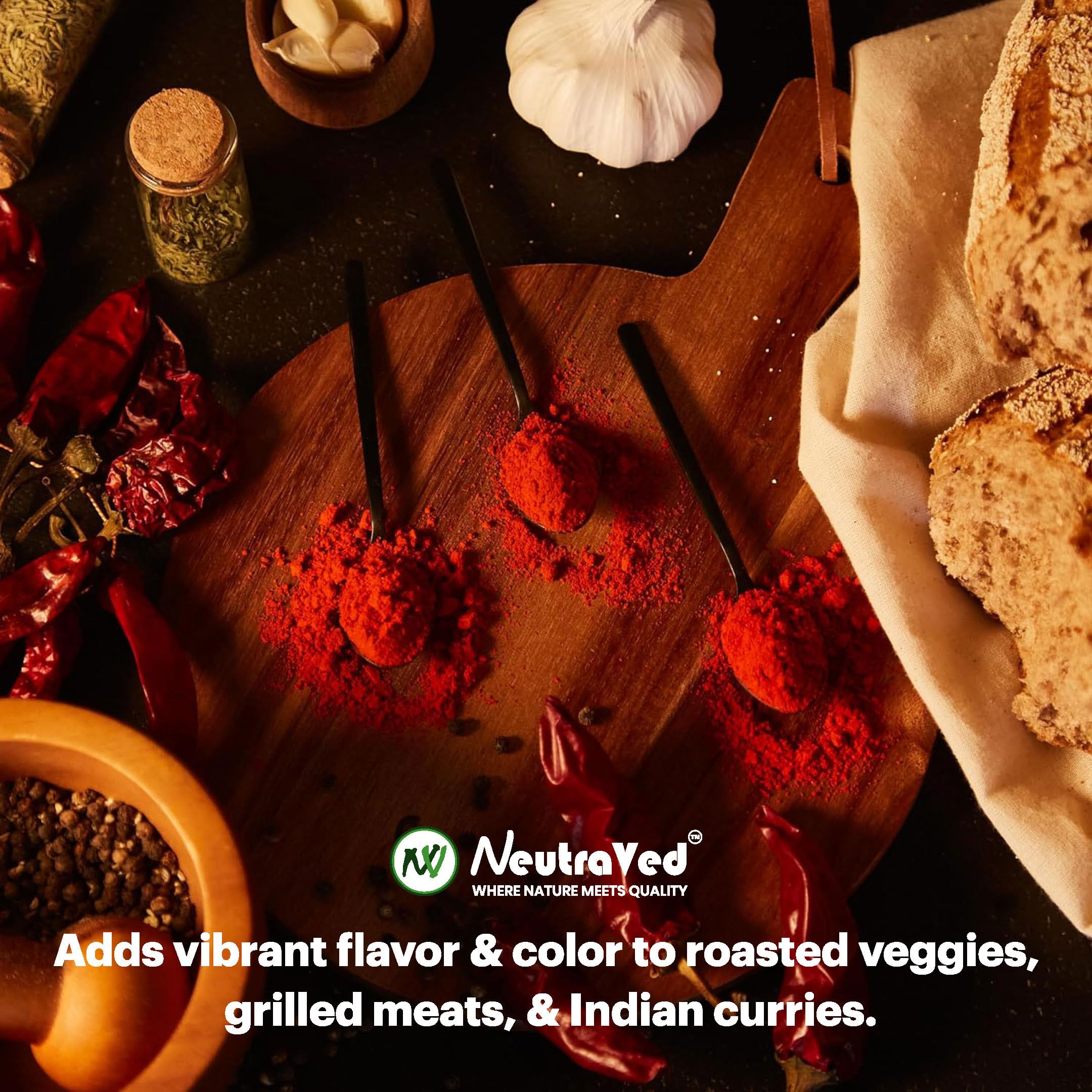 NeutraVed Paprika Powder 100g | Sweet & Mild Red Paprika Spice for Cooking, Seasoning & Garnishing | Comes in Standup Ziper Pouch - 100gm - Image 9 thumbnail