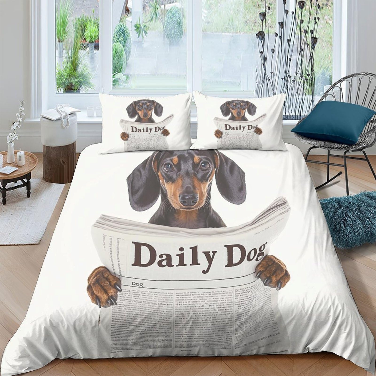 Ctjqhvkz Style-8 3D Printed Dachshund Dog Fitted Sheet Microfiber Soft Anti-Slip Newspaper Bed Cover For Bedroom Guest Room Decor Single（135X200cm）