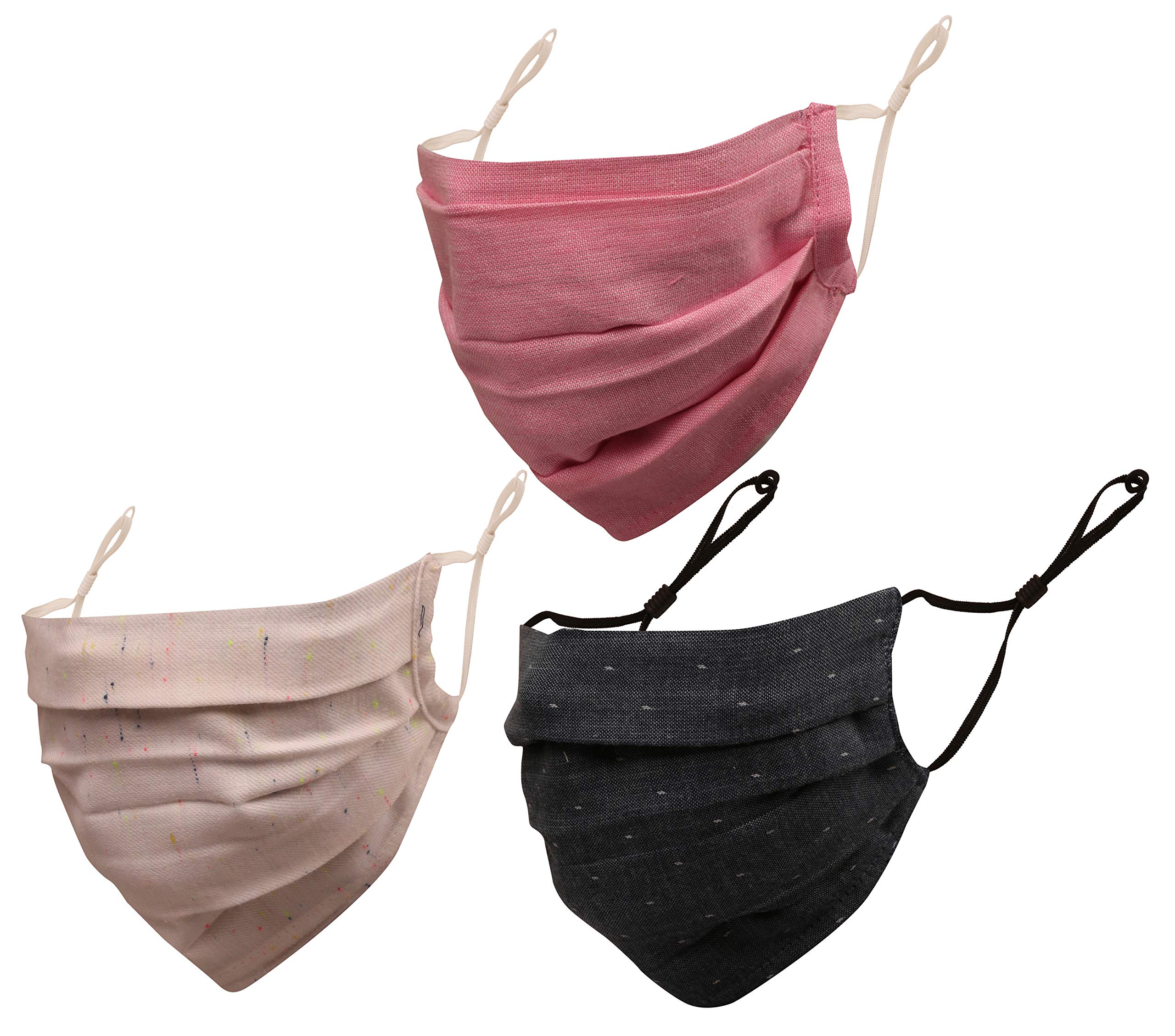 Touchstone Denim look Adjustable filter pocket nose bridge double layer cotton face mask reusable washable for men, women (Pack of 3). Dark Grey White Pink