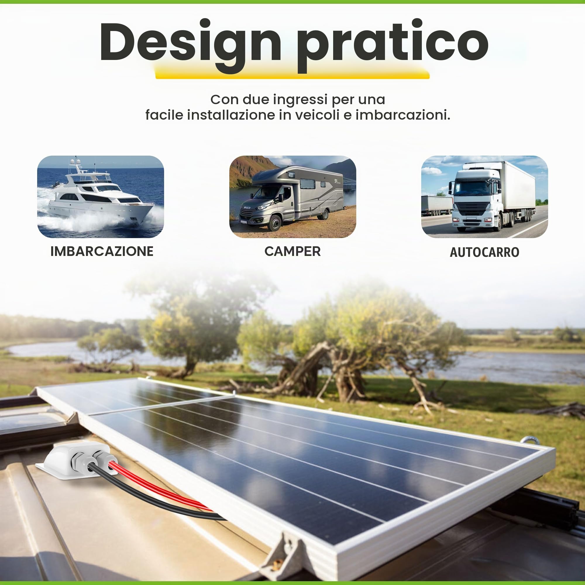 Offgridtec Pssacavo per tetto a 2 moduli, Bianco, per camper caravan barca solare, passacavo ABS, 1 pezzi, 006420, 2 vie/bianco/chiaro