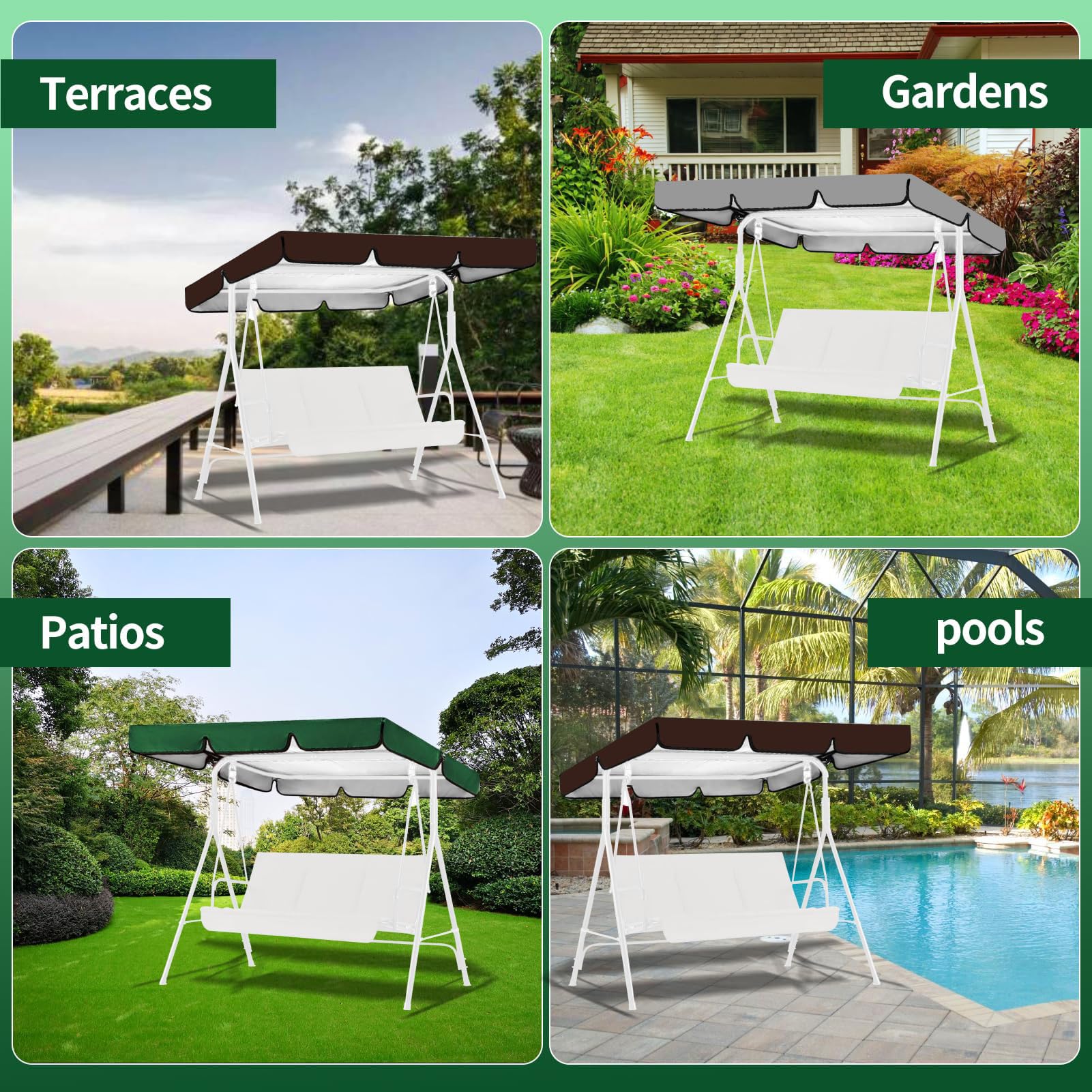 Tettuccio Universale per Altalena 2 3 Posti,Copertura di Ricambio Impermeabile Anti-UV,Oxford 210D Resistente per Dondolo da Giardino,Grigio,210D: 213 * 122cm