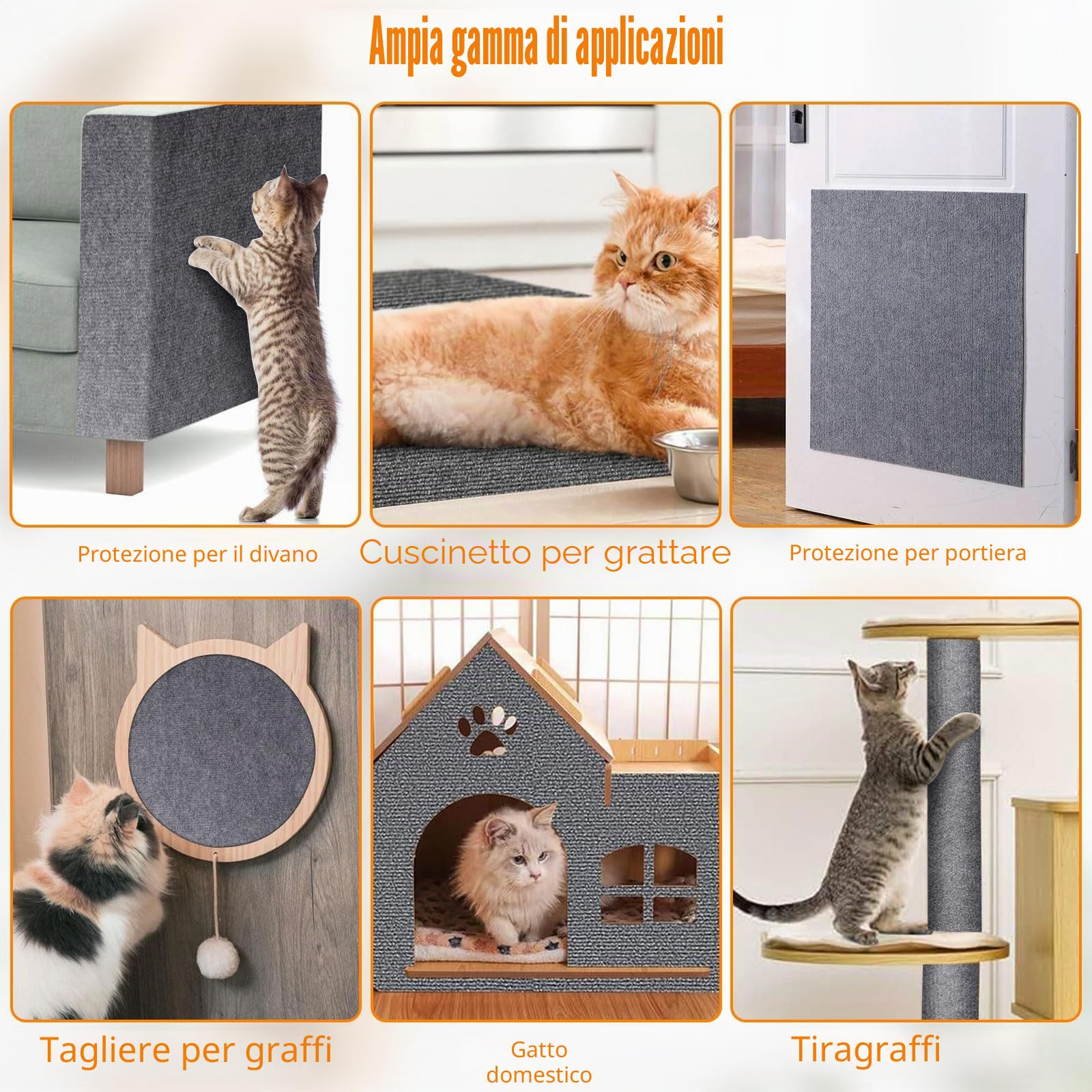 Tappeto Tiragraffi Per Gatti 300 * 40cm Autoadesivo Antigraffio Gatto Divano, DIY Climbing Cat Scratcher, Parete per Gatti Torre per Proteggere Tappeti Divani Grigio