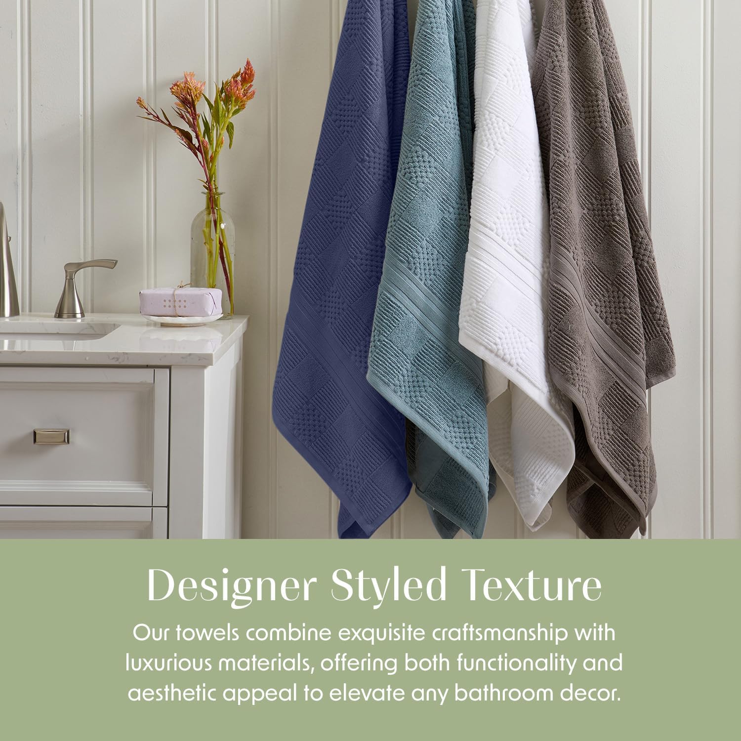 Springtree Home 100% Cotton Bath Towel Set of 4 | Blue Towels | Geometric Textured Design | Absorbent & Quick-Dry | 4 Bath Towels | Oeko-TEX® Standard 100 Cotton | Myla Collection - Indigo - Image 5