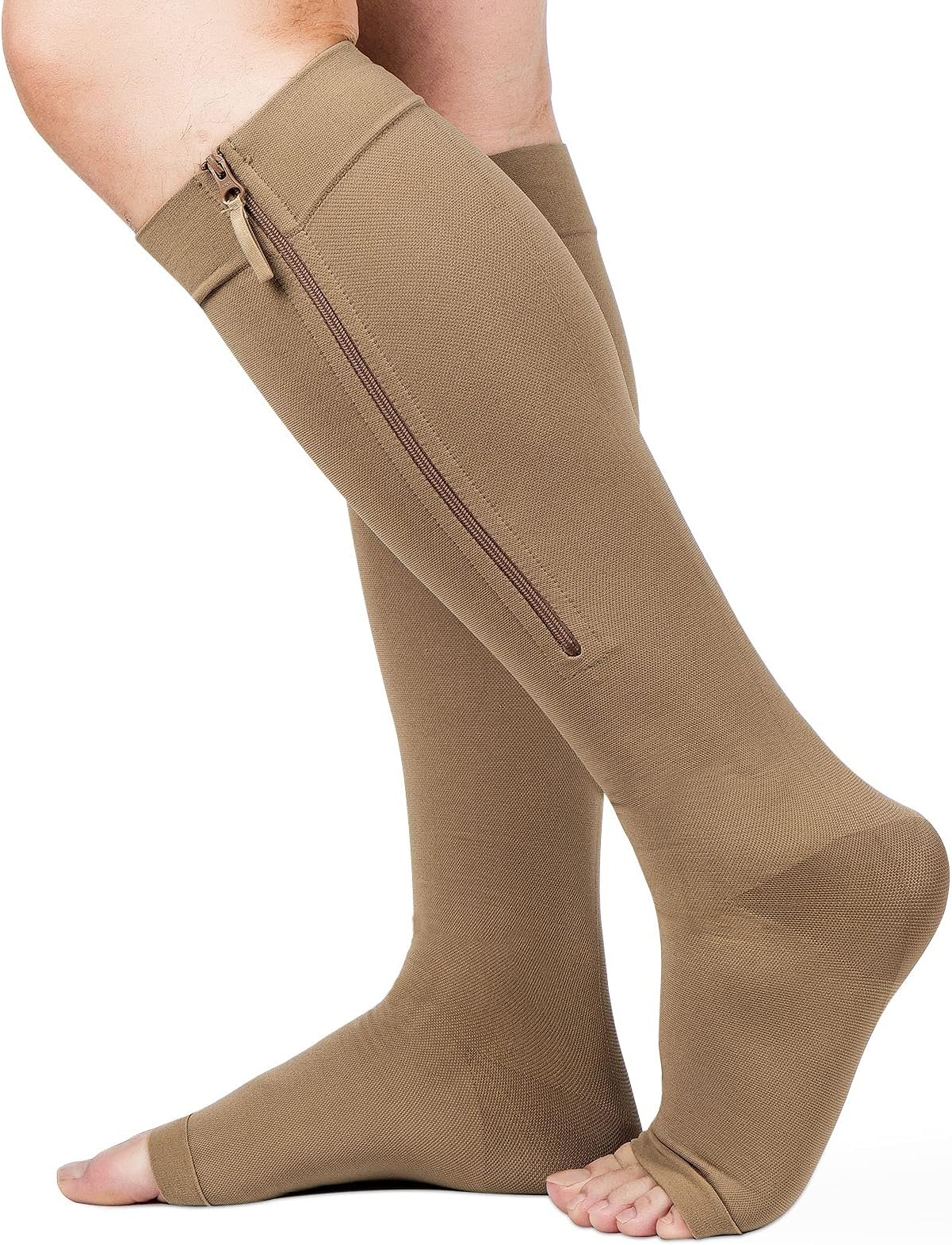 Zipper Compression Socks 20-30mmHg, Open Toe Compression Socks with Wide Calf