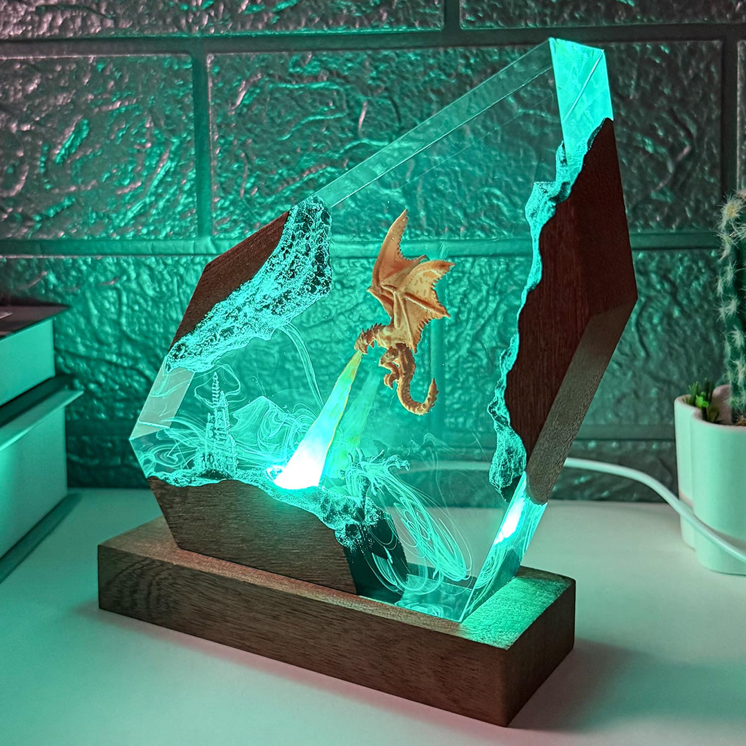 Lava-Drachenlampe aus Epoxidharz, handgefertigt, RGB-Fantasie, 3D-Feuerdrachen-Figuren, Tischlampe für Zimmer, Büro, Geburtstag, Weihnachten, Geschenk für Sohn, Männer, Gamer, Freund (S,15,2 x 10,2 cm