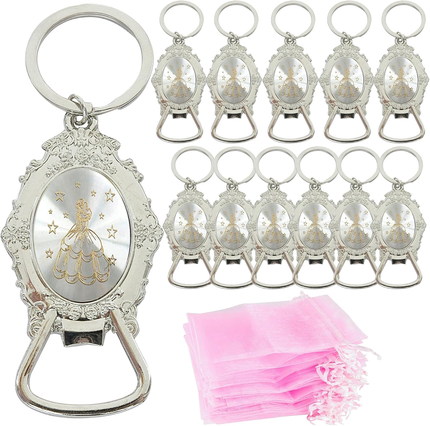 12 PCS Quinceañera Keychain Bottle Opener Favors Sweet 15