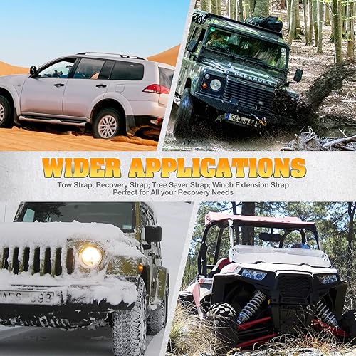 Miniatura 9 de WOLFSTORM Correas de remolque resistentes de 20 pies con grilletes de anillo en D resistencia a la rotura de 41800 libras correas de recuperación de