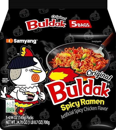 Samyang Buldak Korean Hot Spicy Chicken Stir-Fried Ramyun Noodles 4.94 oz (Pack of 5)