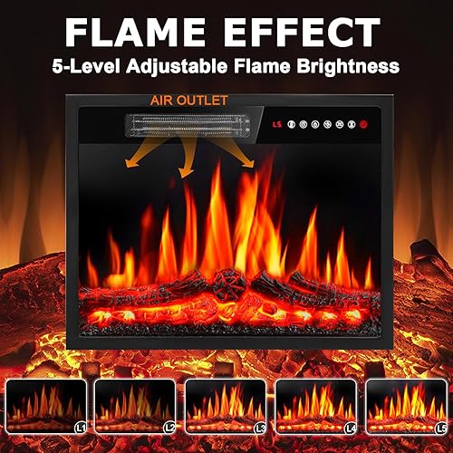 Miniatura 4 de Calentador eléctrico de chimenea de 23 pulgadas, chimenea empotrada con control remoto y pantalla táctil, efectos de llama LED ajustables, pequeña
