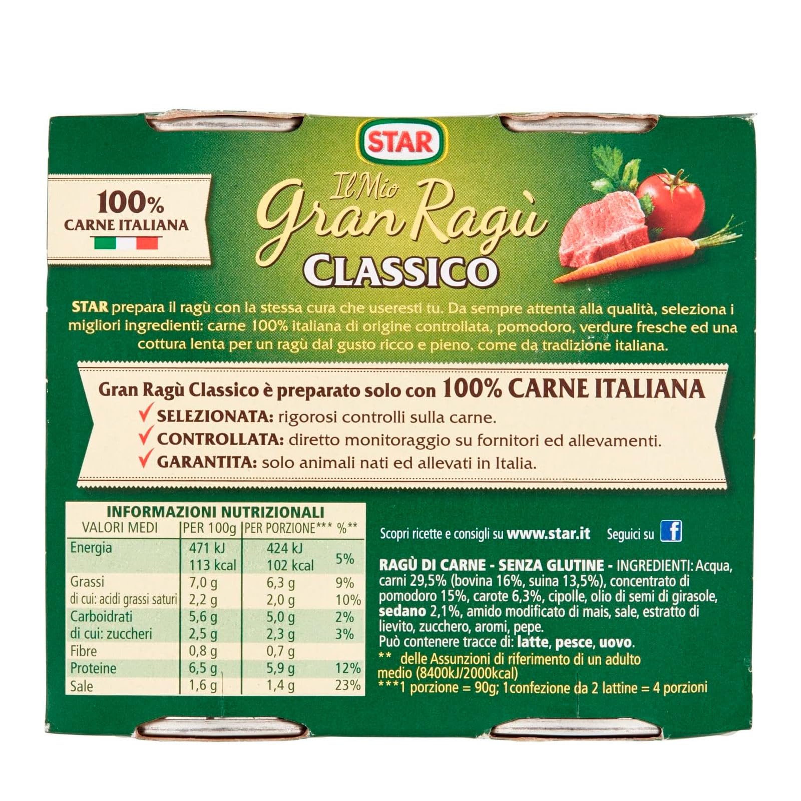Star Il Mio Gran Ragù Star Il Mio Gran Ragù Mix Sughi Pronti Classico Extra Gusto Salsiccia Speck con Pomodoro Conserve Senza Glutine - 16 Lattine da 180g