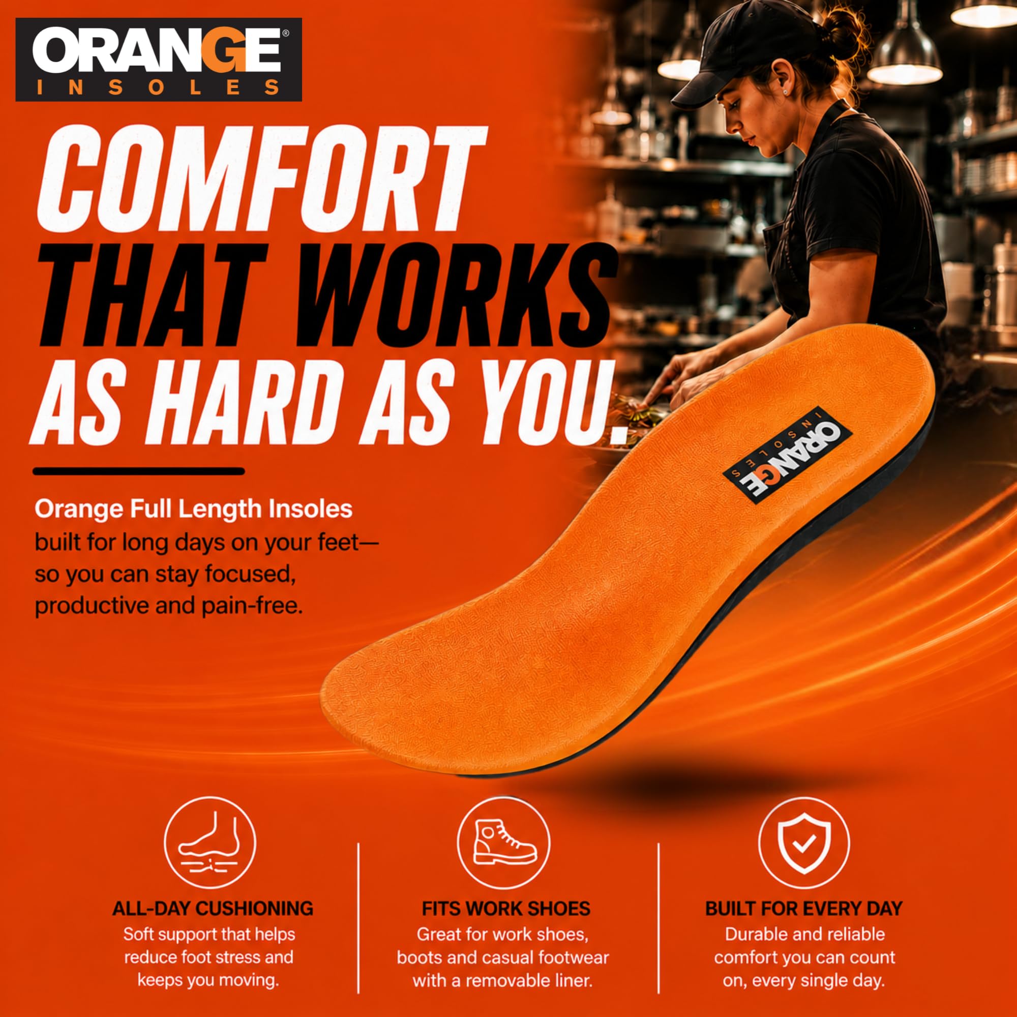 Orange Full Length Orthotic Insoles Orange - F - M9-9.5 / W10.5-11 by Orange Insoles