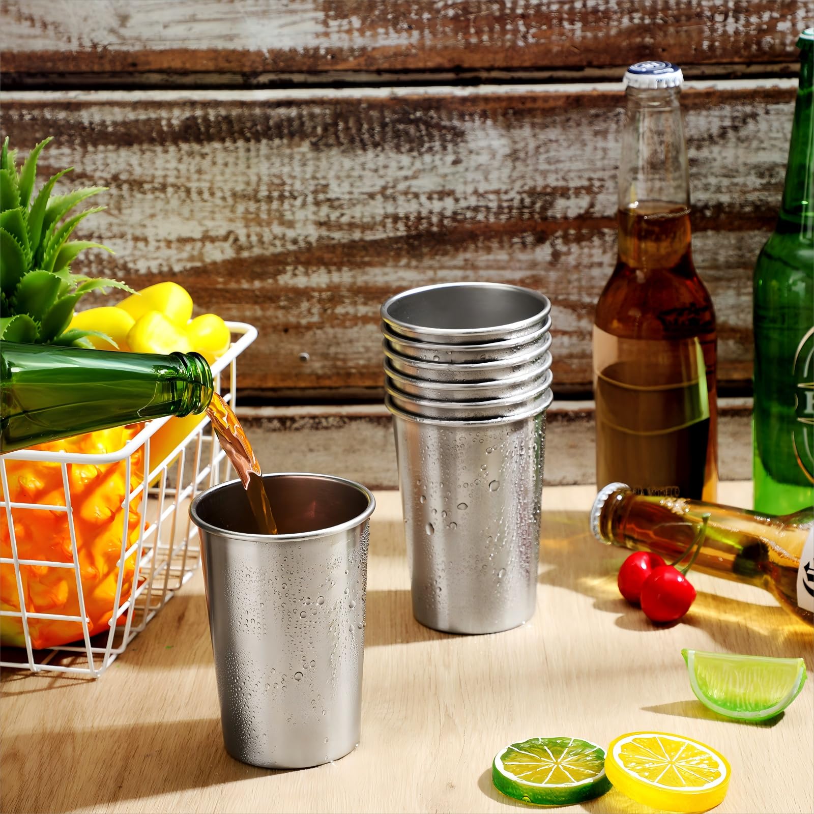 Meanplan 50 Stück 250 ml Edelstahlbecher, Großpackung, kleine Metall-Pint-Becher, unzerbrechliche Trinkgläser, wiederverwendbar, stapelbar, Trinkbecher für Kinder, Erwachsene, Bar, Zuhause, Reisen