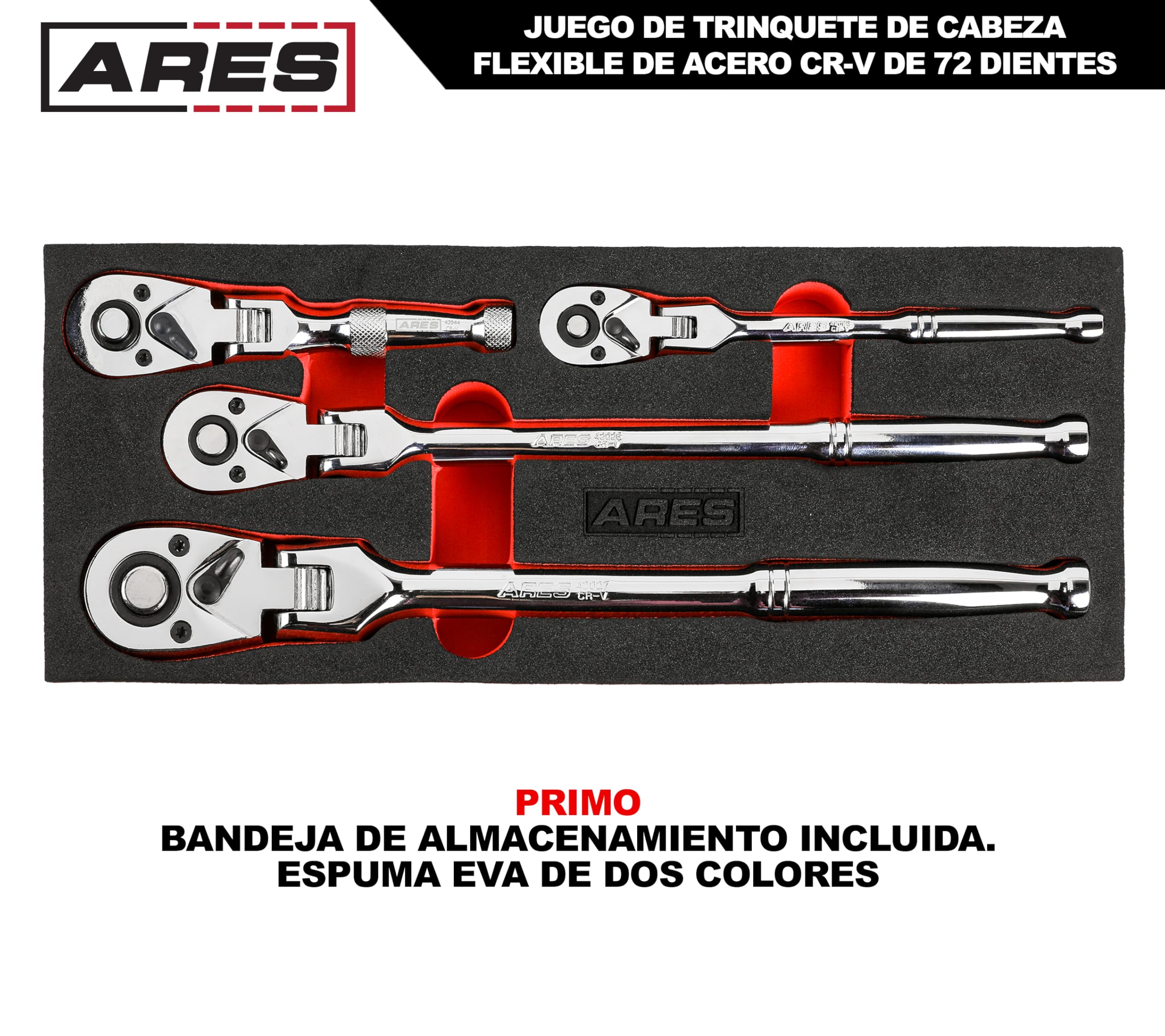 ARES 42040 - Flex Head Ratchet Set - 4-Piece 72-Tooth Ratchets