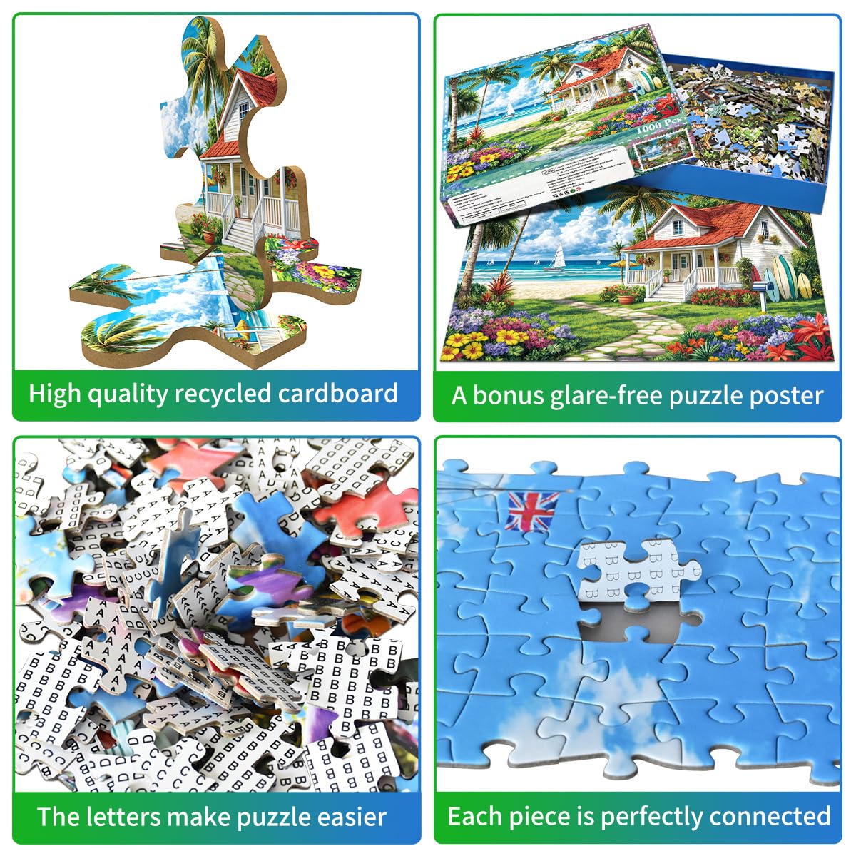 Puzzles 1000 Pieces for Adults jigsaw puzzles for adults-Beach House Fun Surfing-1000 Piece Puzzle Classic Educational Games Beautiful Decoration Puzzle - Image 3