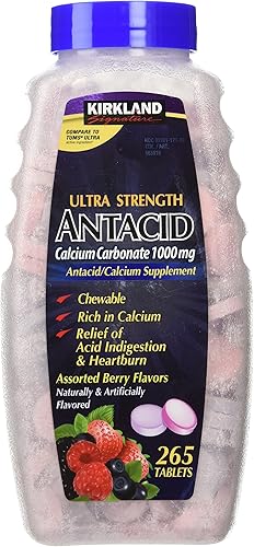 Kirkland Signature Ultra Strength Antacid Calcio Carbonato 1000 mg Sabores Bayas Surtido (265 Tabletas)