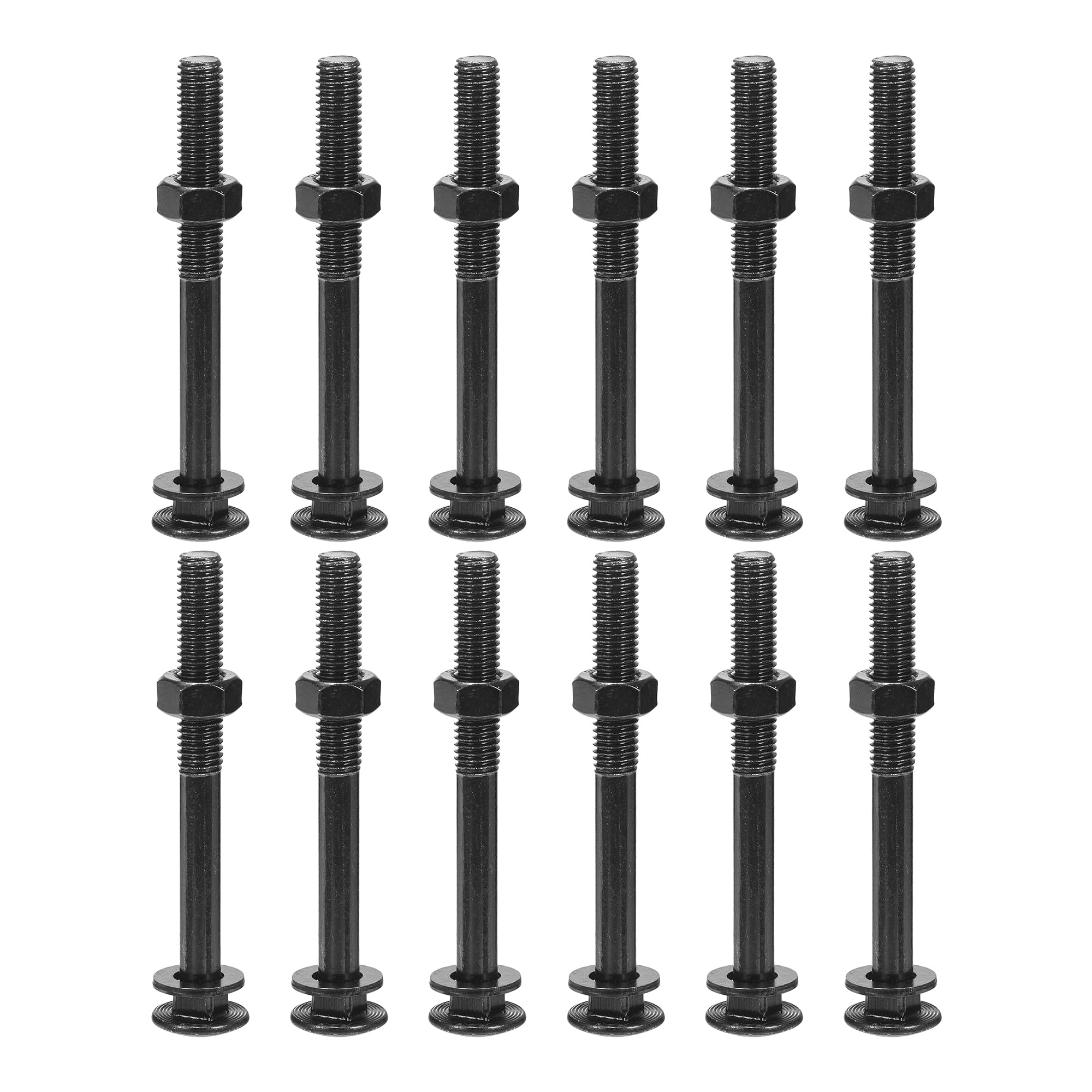 QUARKZMAN M10x100mm Boulons À Tête Ronde Avec Écrous Et Rondelles, 12Set Acier Inoxydable 304 Boulons À Tête Ronde Avec Collet Carré, Noir