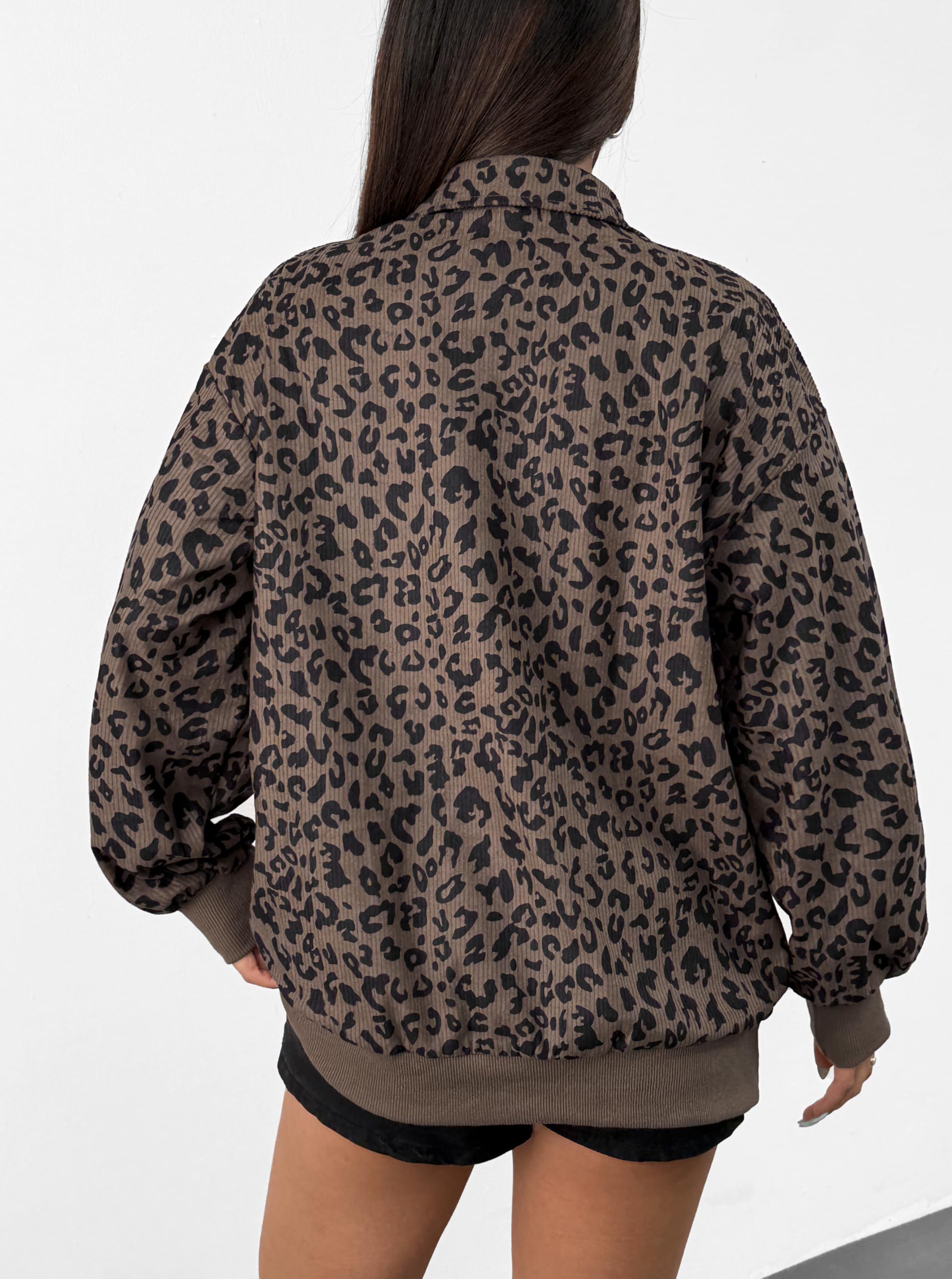 Hilinker Damen-Sweatshirt mit Gepardenmuster, Übergröße, halber Reißverschluss, Cord, langärmelig