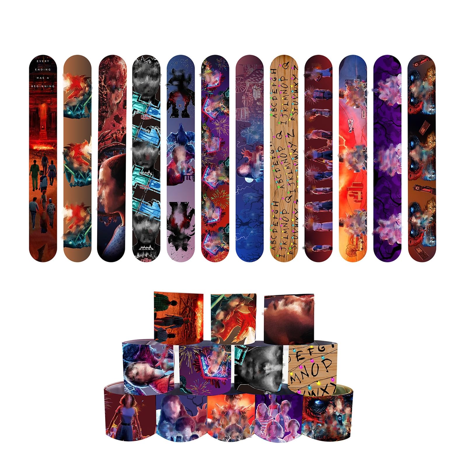 yumcute Stranger Slap Bands, 12pcs Bracelets Wristband Snap Bands for Party Bags Fillers, Birthday Party Favors Classroom Prizes Xmas Gifts