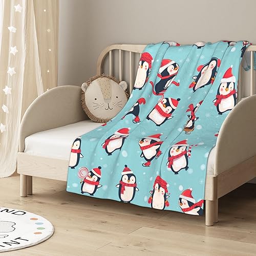 Miniatura 2 de LAKIMCT Bonita manta de pingüinos de Navidad para sofá cama, manta decorativa estética para viajes, camping, cómoda manta de tamaño matrimonial, 30